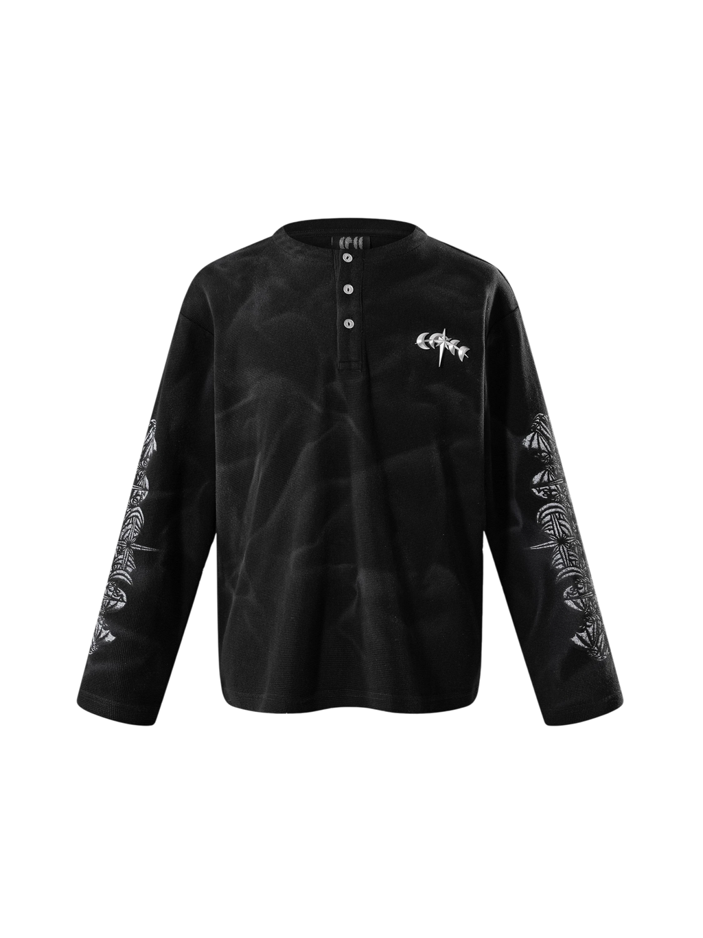 LUMINOUS DAWN WAFFLE-KNIT HENLEY LONG-SLEEVE TEE