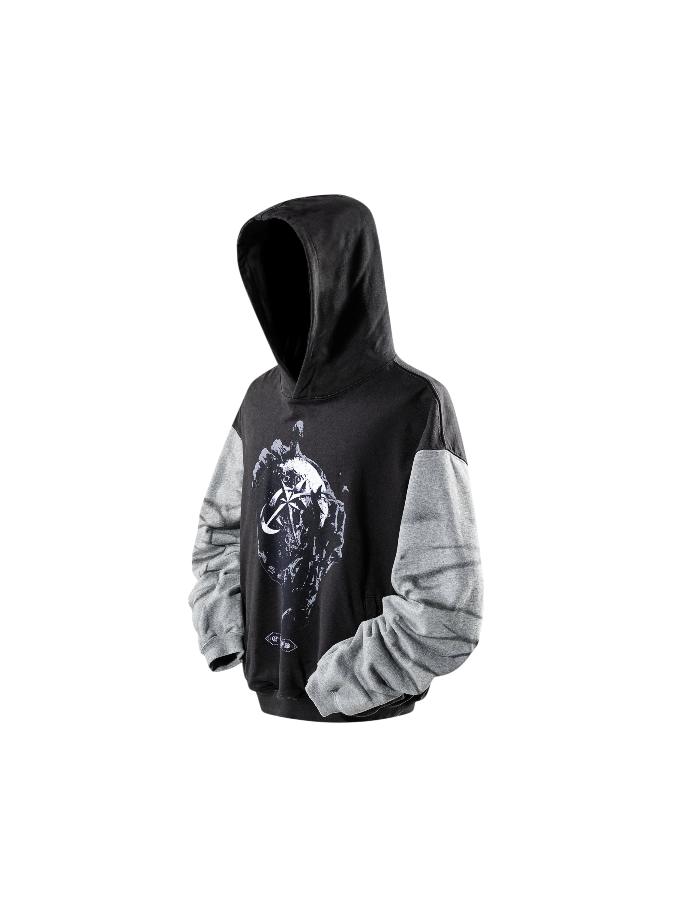 TBHNP Luminous Dawn washed two-tone cotton hoodie, dark grey — men's streetwear hoodie