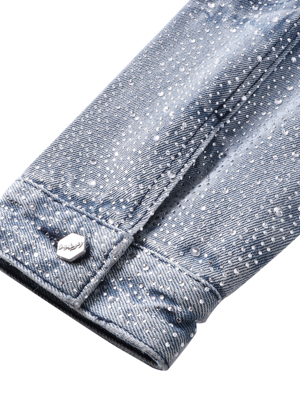 LUMINOUS DAWN RHINESTONE PEARL MESH DENIM JACKET