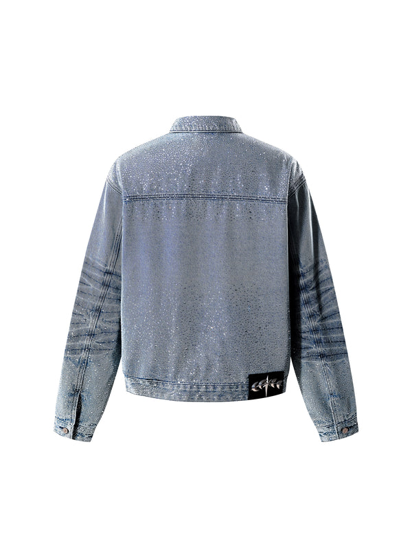 LUMINOUS DAWN RHINESTONE PEARL MESH DENIM JACKET