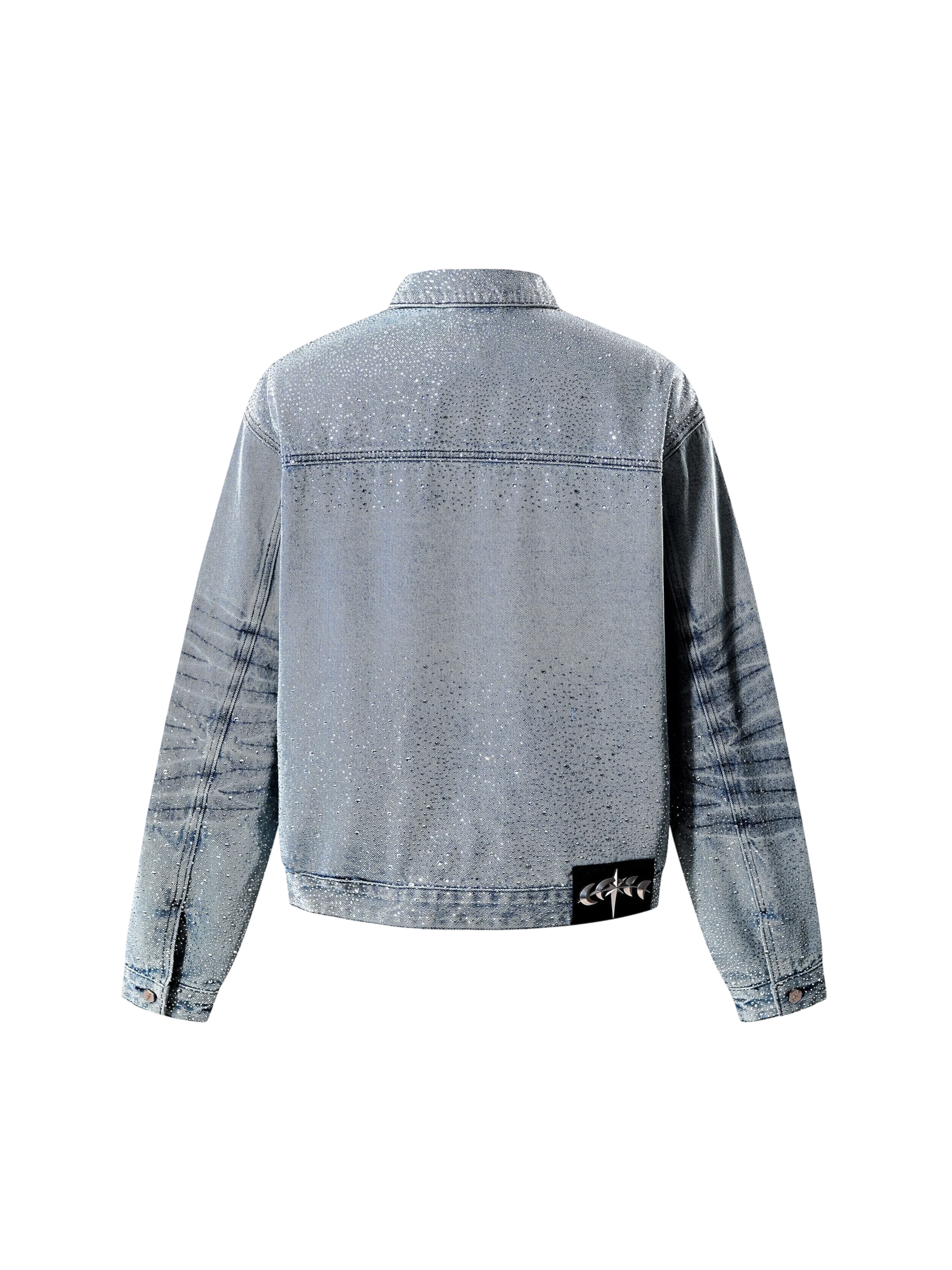 TBHNP Luminous Dawn rhinestone denim trucker jacket, blue — men's streetwear jacket