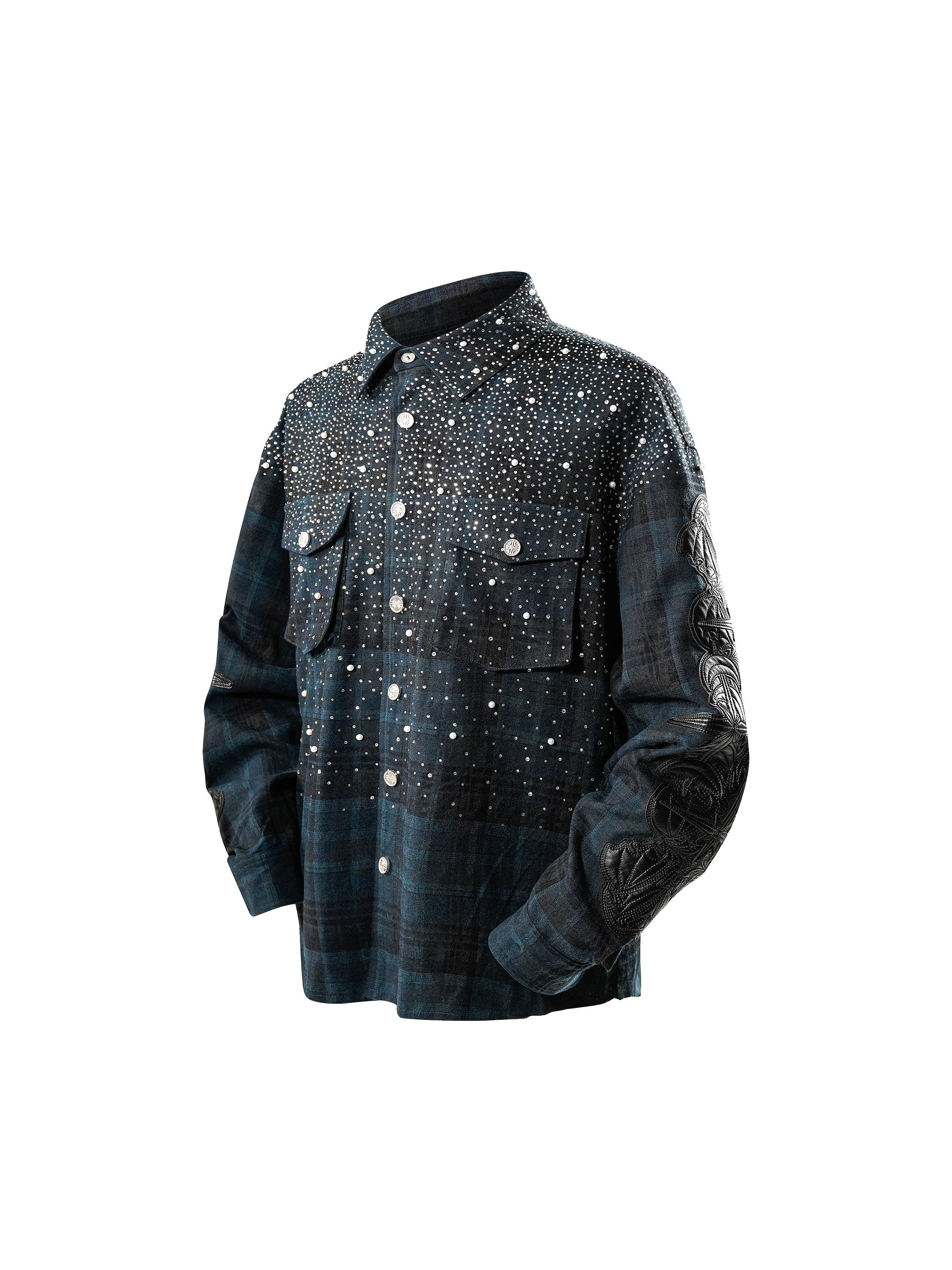 LUMINOUS DAWN RHINESTONE PEARL BAT PATTERN L-S SHIRT