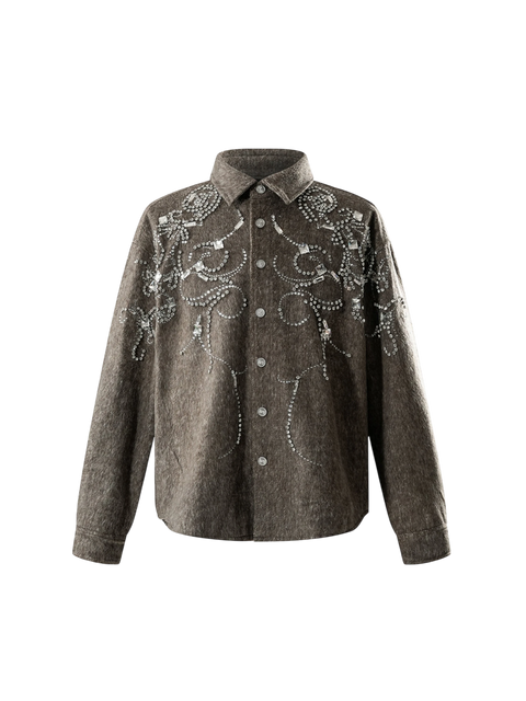 TBHNP Luminous Dawn rhinestone embellished wool-blend shirt — men's gothic streetwear shirt