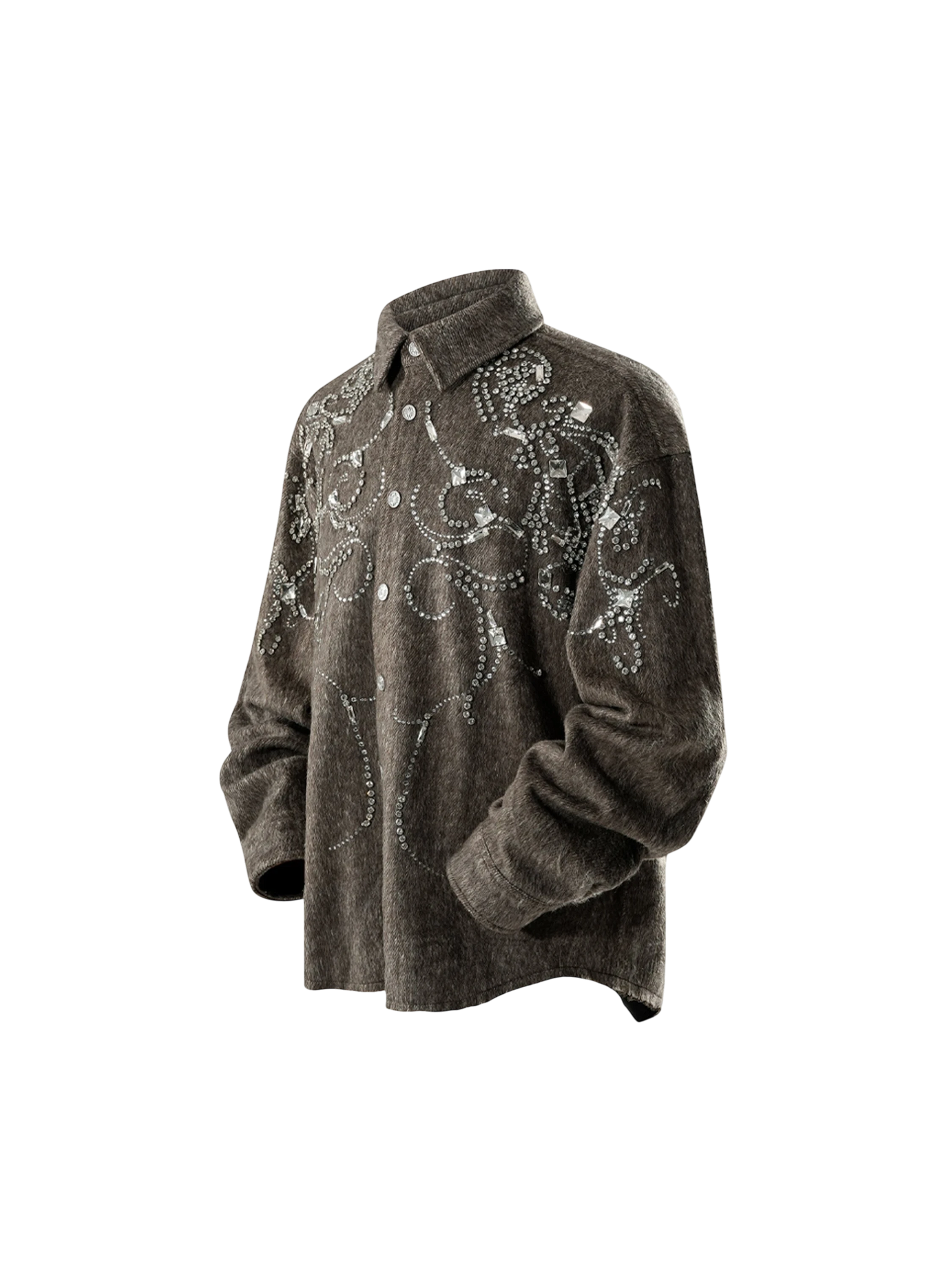 TBHNP Luminous Dawn rhinestone embellished wool-blend shirt — men's gothic streetwear shirt