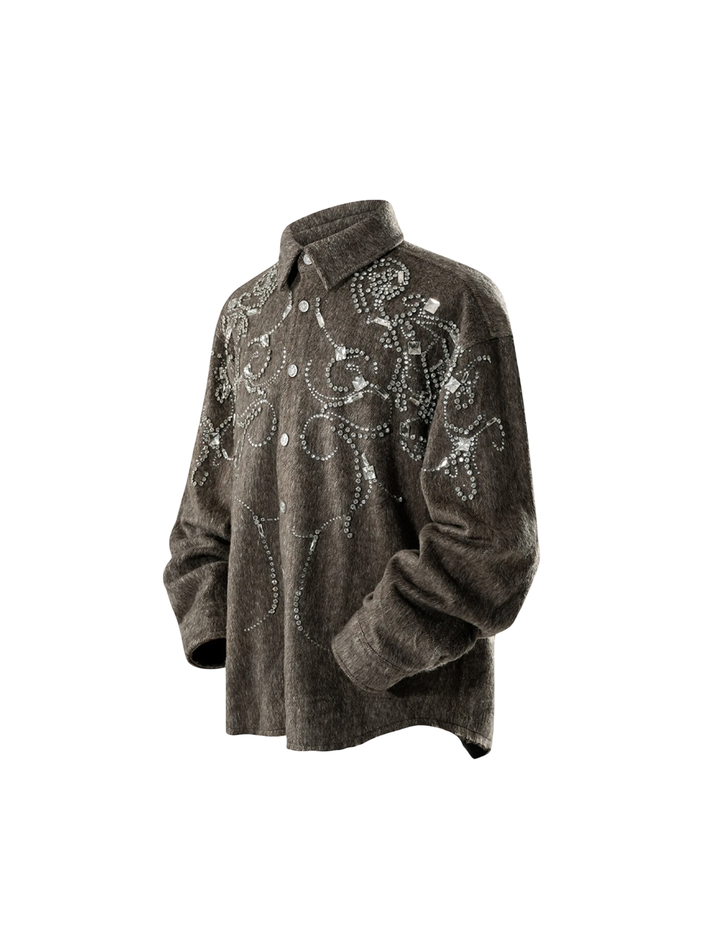 TBHNP Luminous Dawn rhinestone embellished wool-blend shirt — men's gothic streetwear shirt