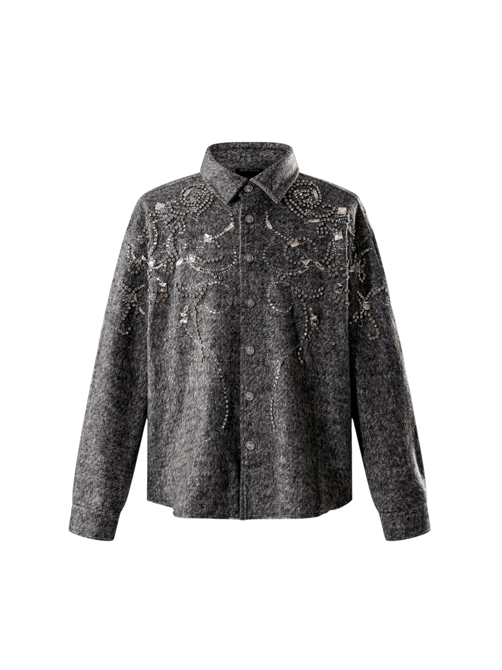 TBHNP Luminous Dawn rhinestone embellished wool-blend shirt — men's gothic streetwear shirt
