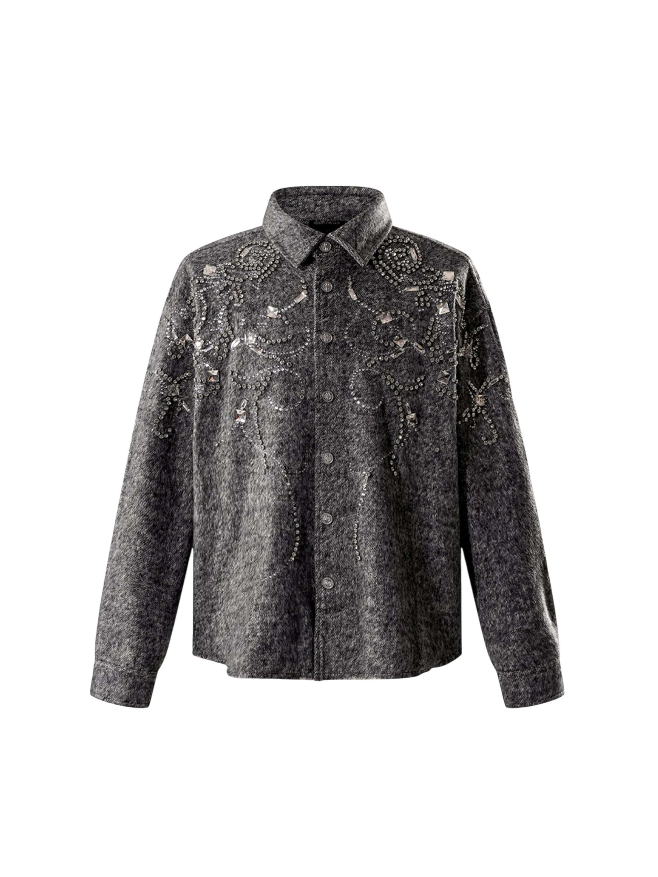 TBHNP Luminous Dawn rhinestone embellished wool-blend shirt — men's gothic streetwear shirt