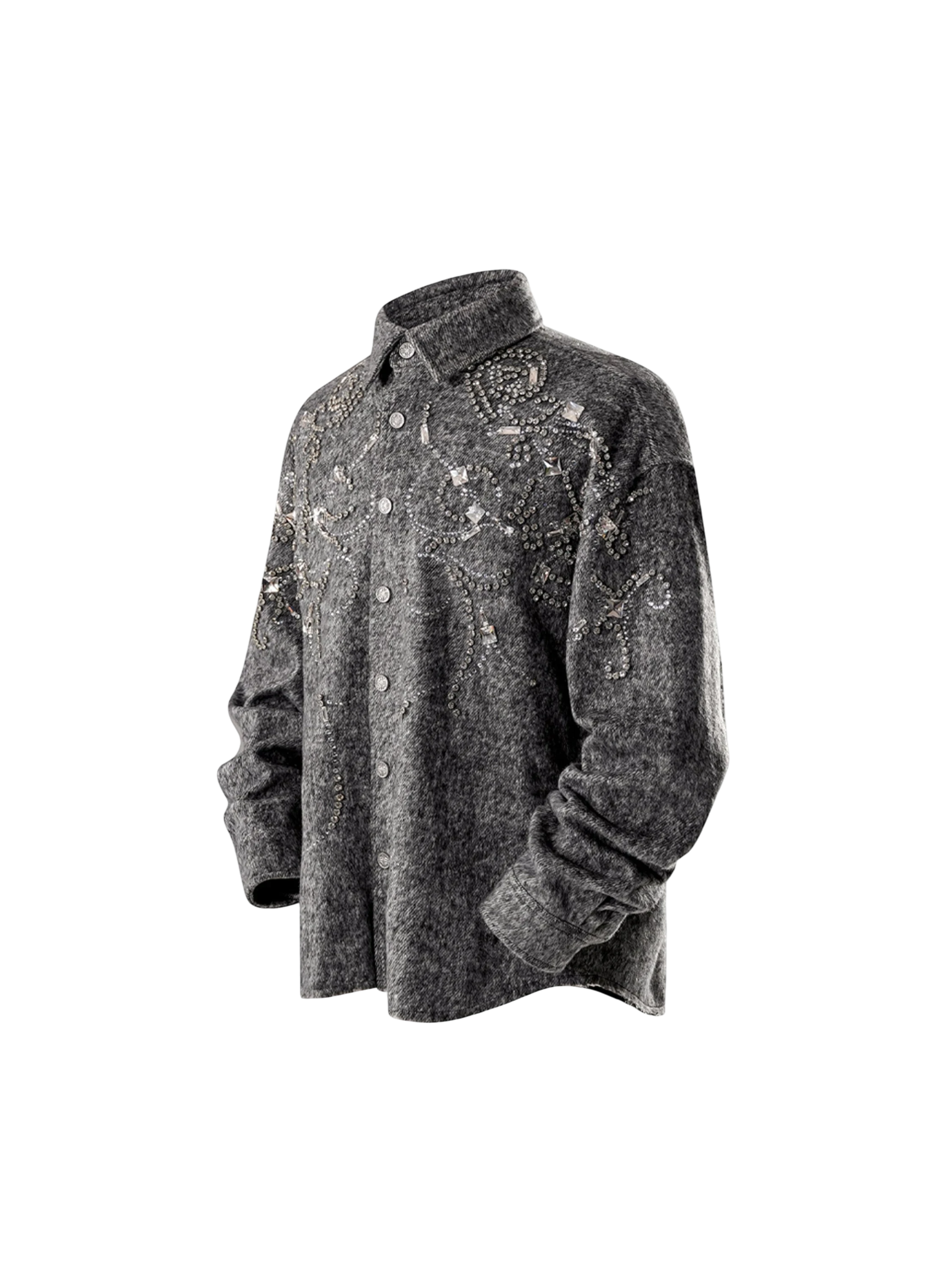 TBHNP Luminous Dawn rhinestone embellished wool-blend shirt — men's gothic streetwear shirt
