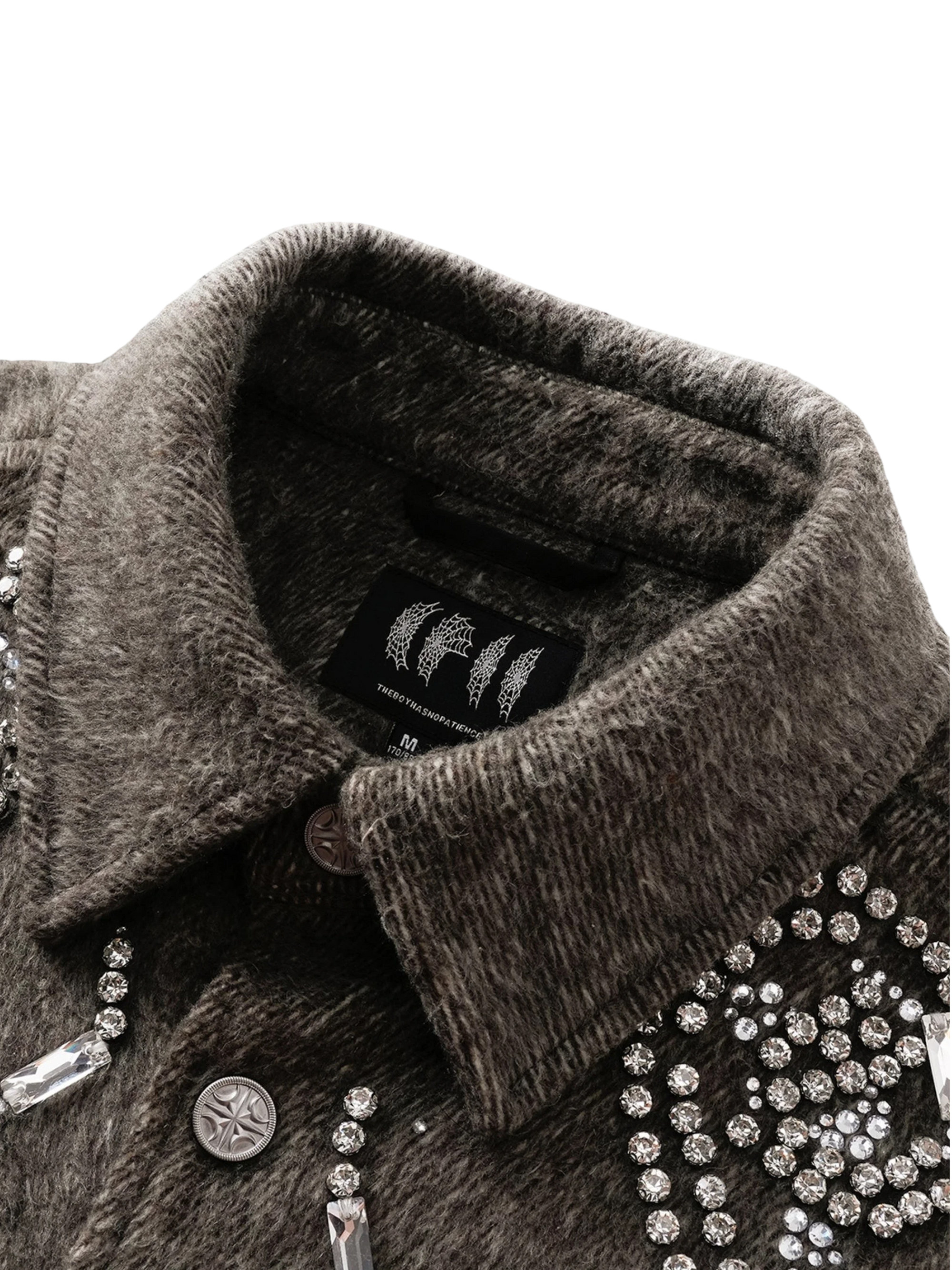 TBHNP Luminous Dawn rhinestone embellished wool-blend shirt — men's gothic streetwear shirt