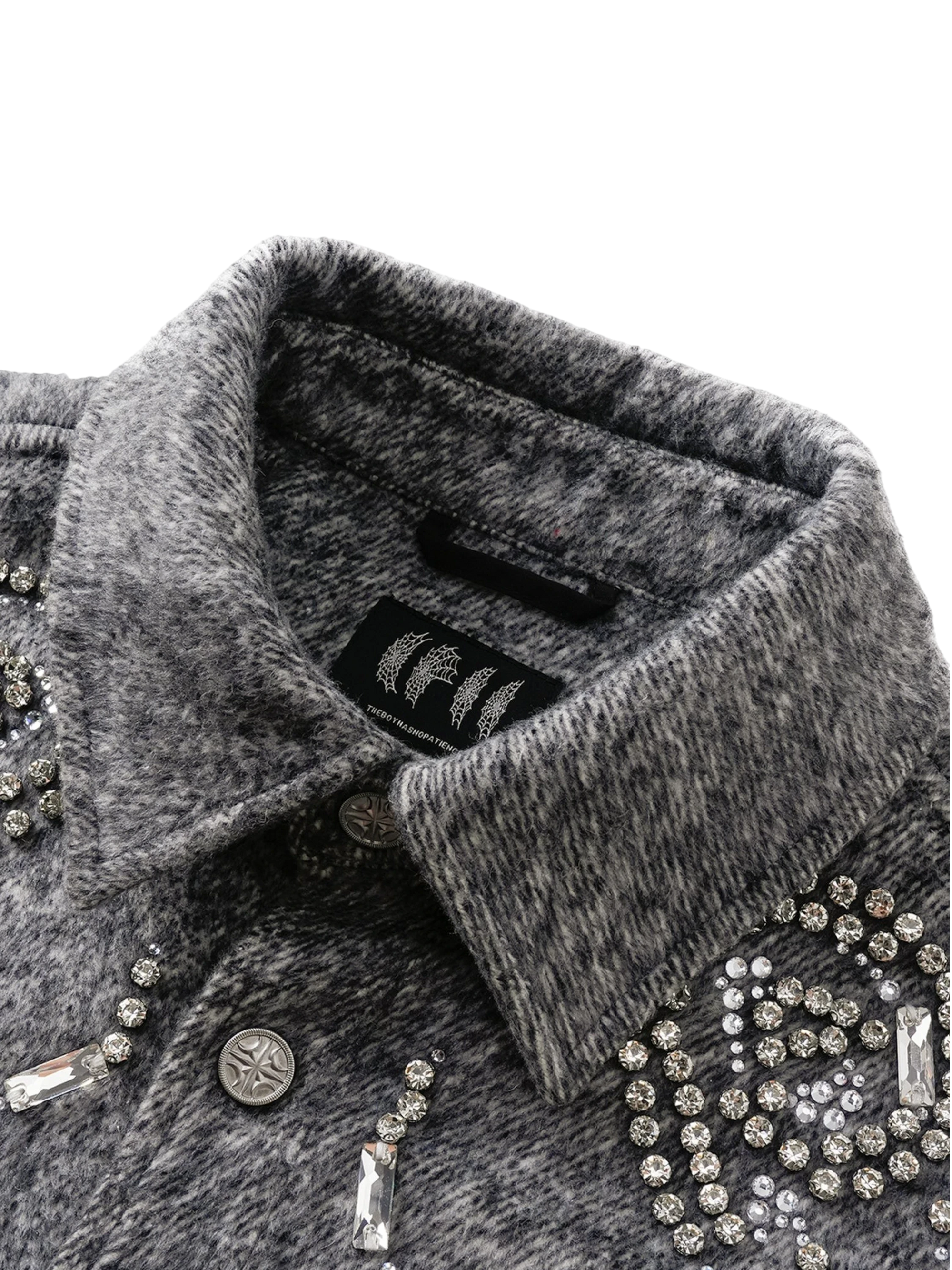 TBHNP Luminous Dawn rhinestone embellished wool-blend shirt — men's gothic streetwear shirt