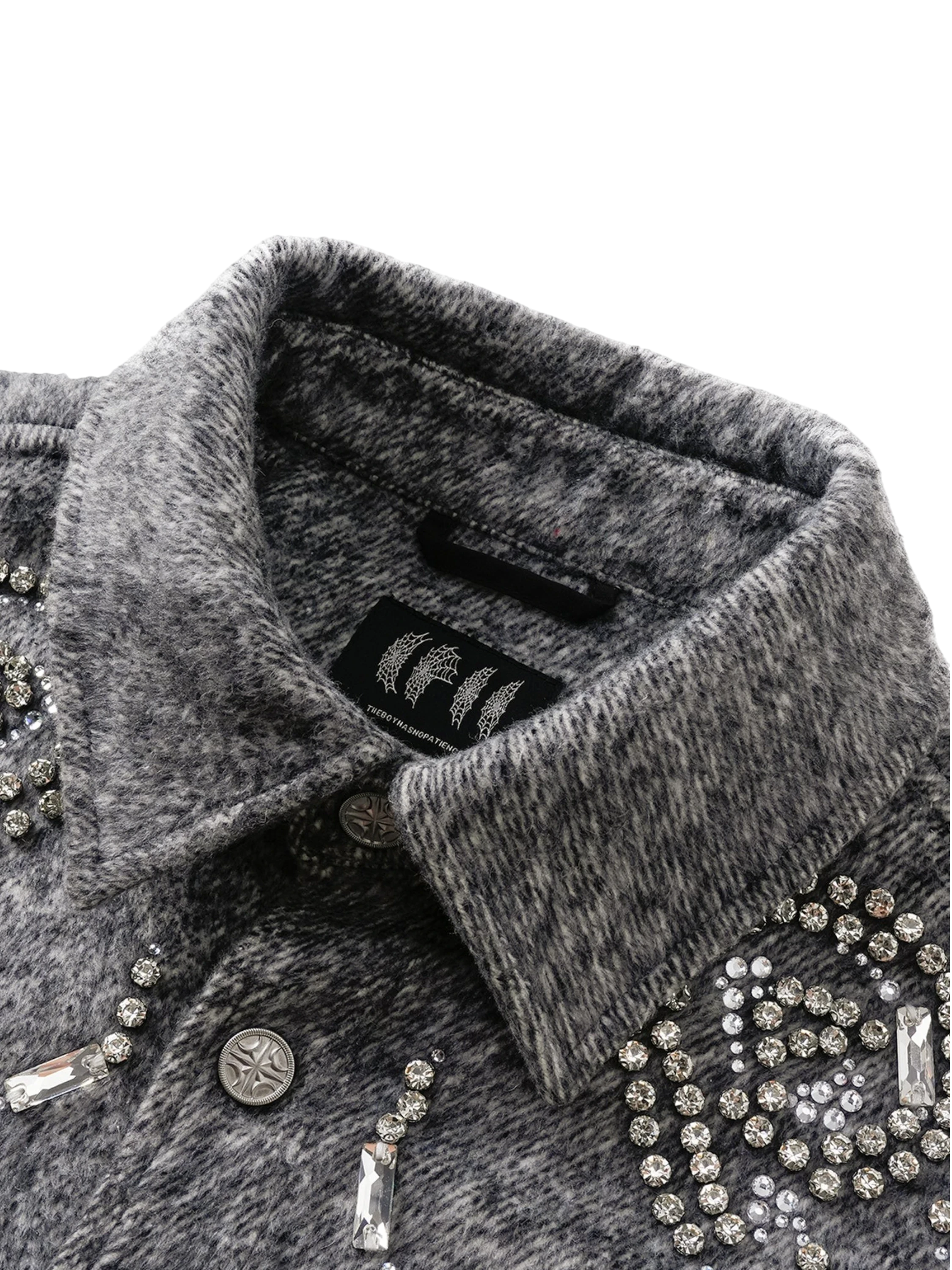 TBHNP Luminous Dawn rhinestone embellished wool-blend shirt — men's gothic streetwear shirt