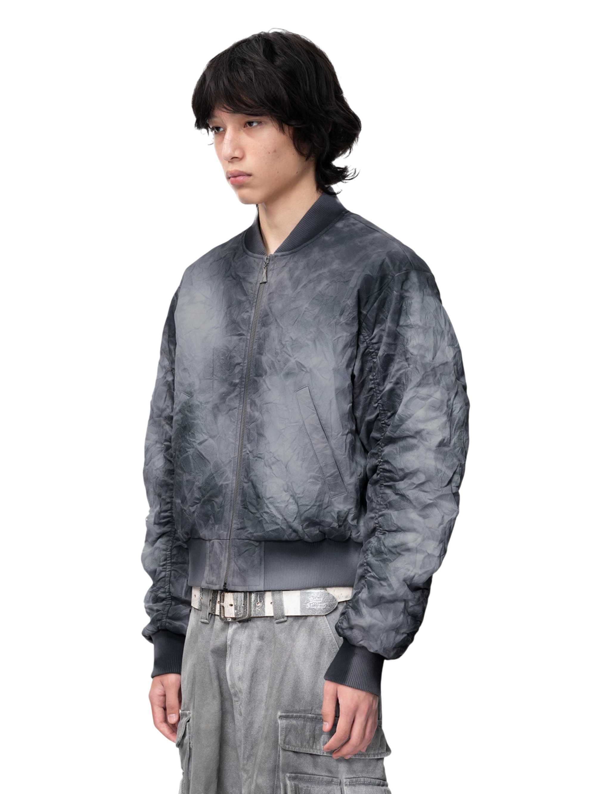 TBHNP Disciple spray-painted MA-1 bomber jacket, blue-grey — men's streetwear jacket