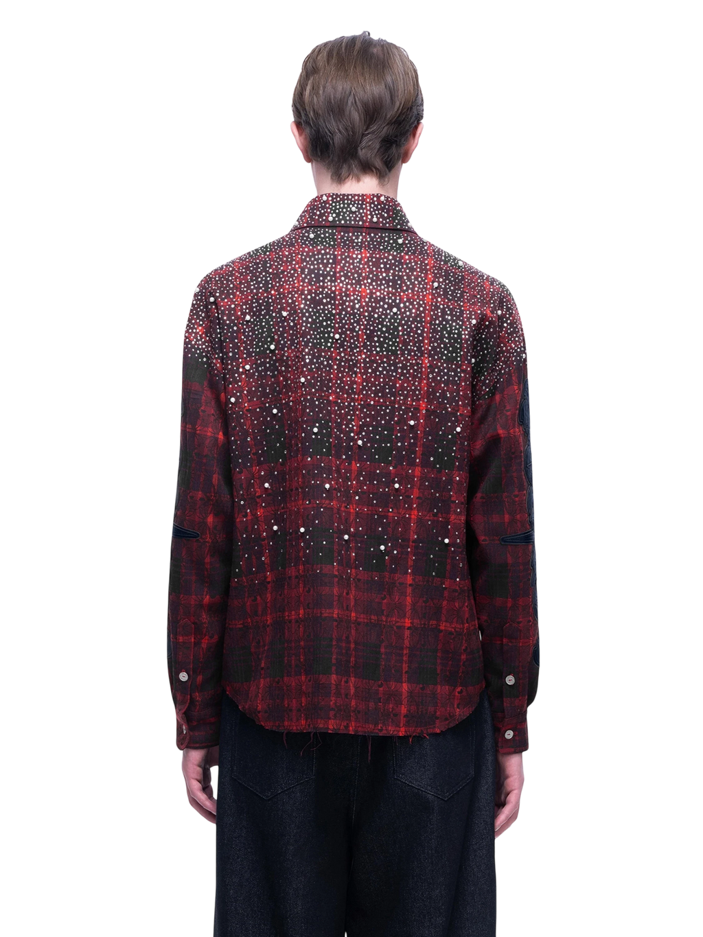 LUMINOUS DAWN RHINESTONE BAT PATTERN PLAID SHIRT