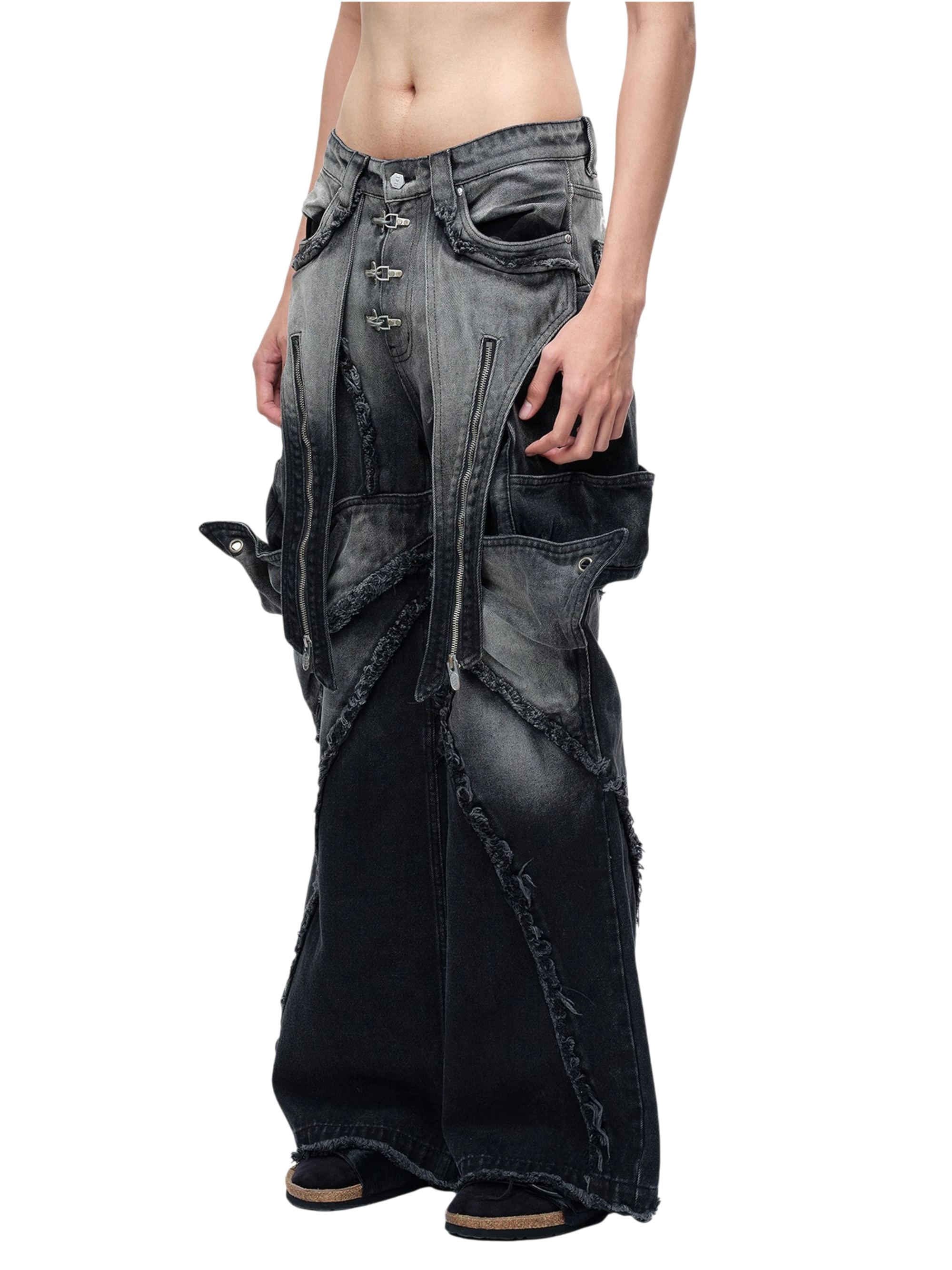 TBHNP Luminous Dawn sculpted bat flare jeans, black — men's streetwear denim