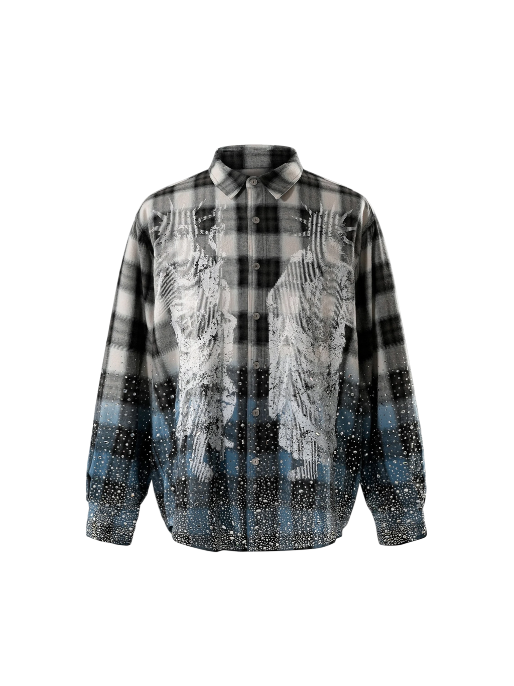 TBHNP Disciple Double Saint rhinestone plaid flannel shirt — men's gothic streetwear button-up