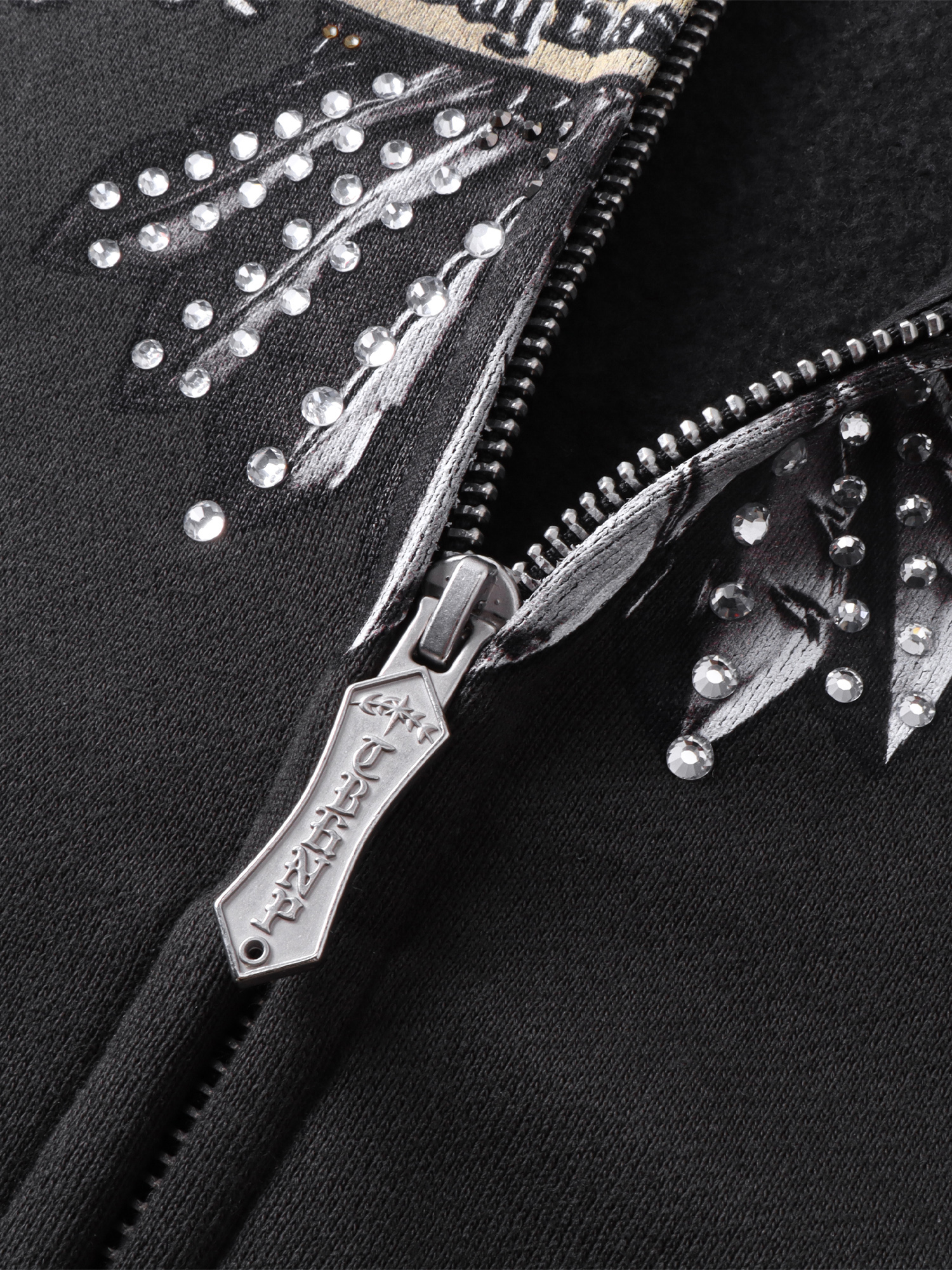 LUMINOUS DAWN DOUBLE-HEADED EAGLE RHINESTONE PRINTED ZIP HOODIE