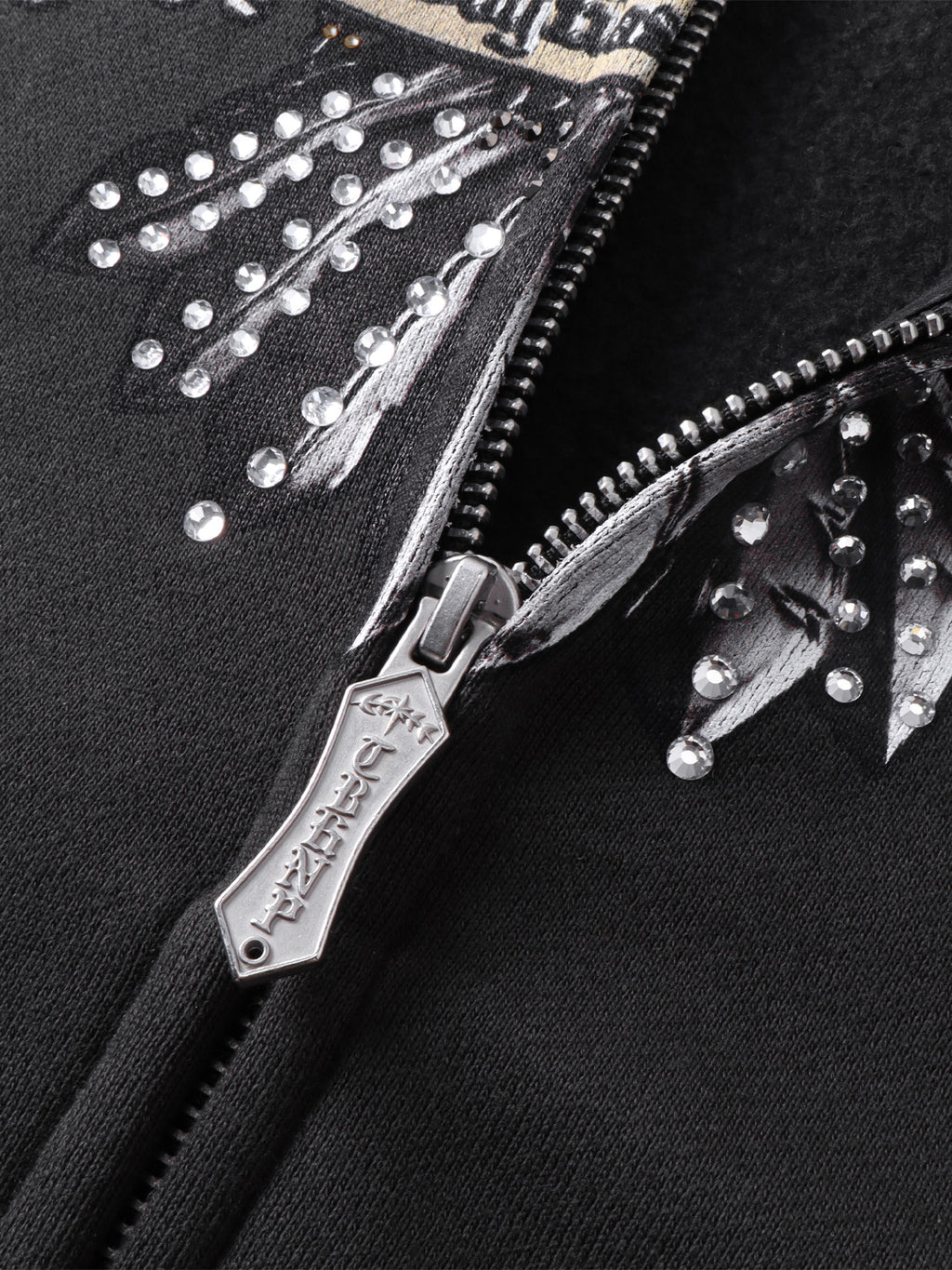 LUMINOUS DAWN DOUBLE-HEADED EAGLE RHINESTONE PRINTED ZIP HOODIE
