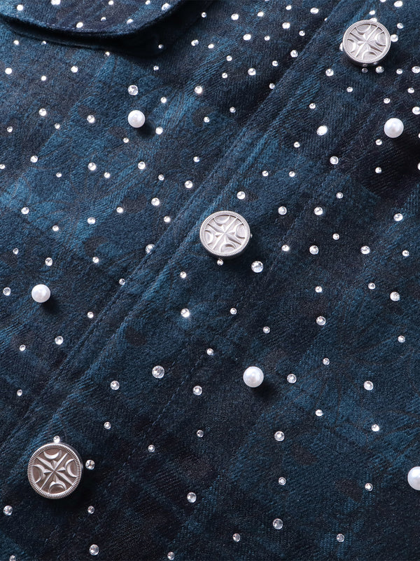 LUMINOUS DAWN RHINESTONE PEARL BAT PATTERN L-S SHIRT