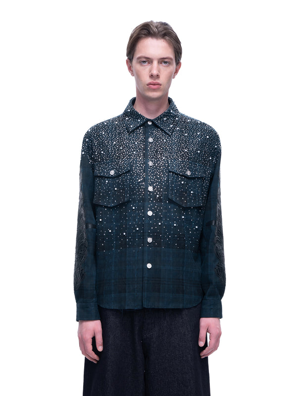LUMINOUS DAWN RHINESTONE PEARL BAT PATTERN L-S SHIRT