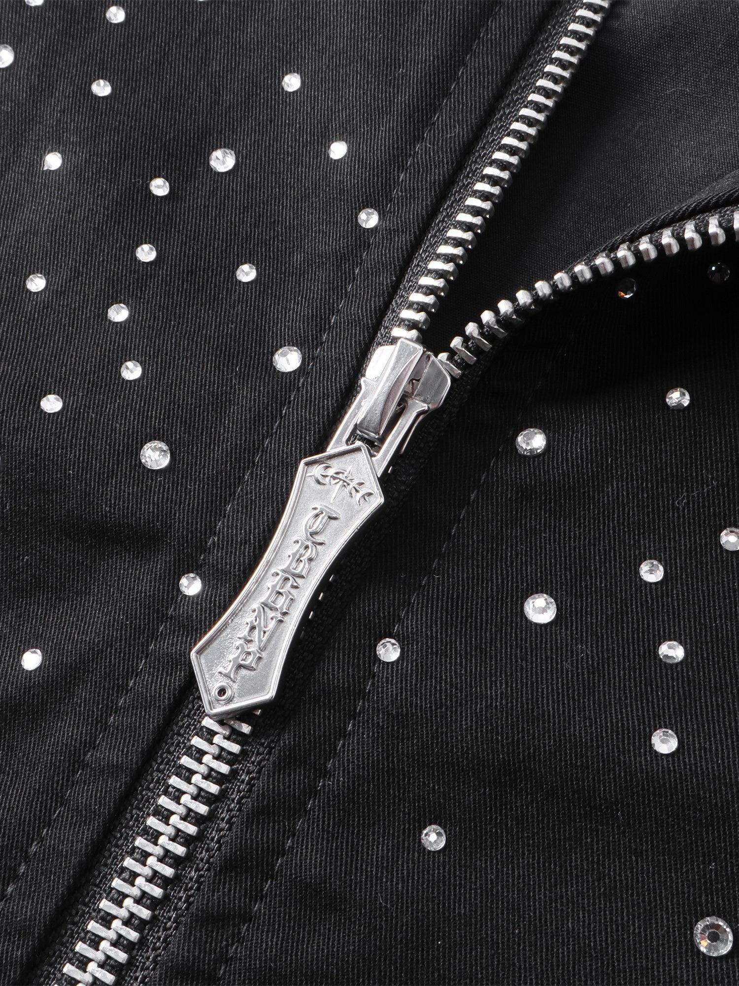 TBHNP Luminous Dawn pearl rhinestone cotton zip jacket, black — men's streetwear jacket