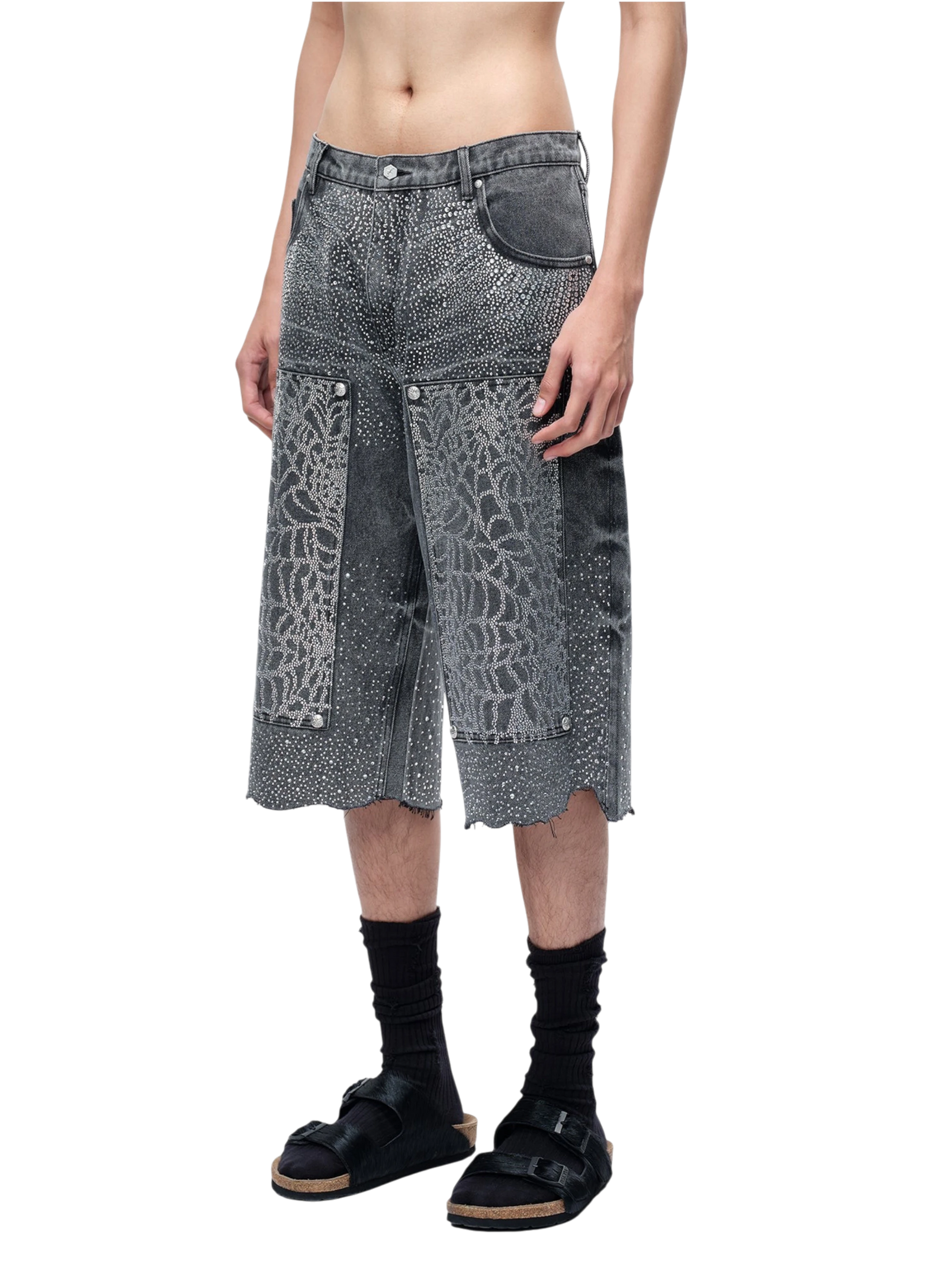 TBHNP Luminous Dawn cobweb rhinestone cropped jeans — men's streetwear denim
