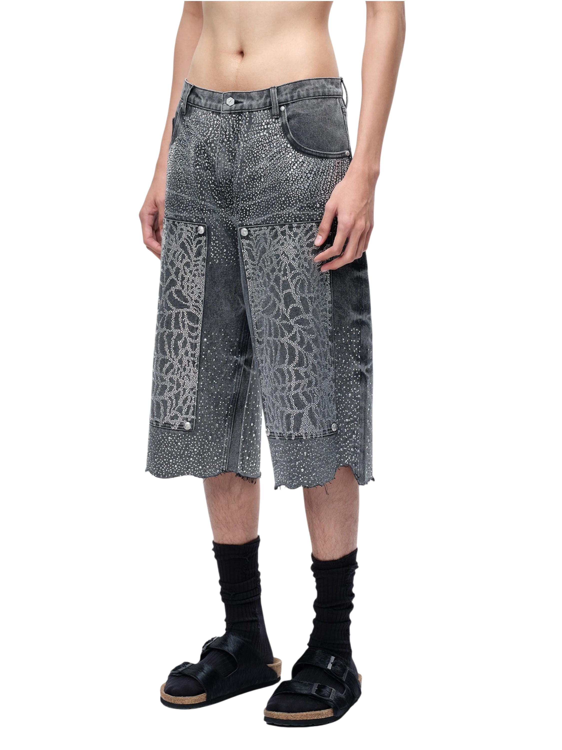 TBHNP Luminous Dawn cobweb rhinestone cropped jeans — men's streetwear denim