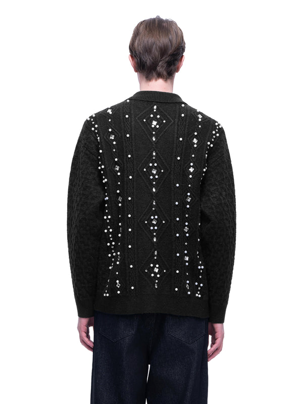 LUMINOUS DAWN RHINESTONE COLLARED CARDIGAN