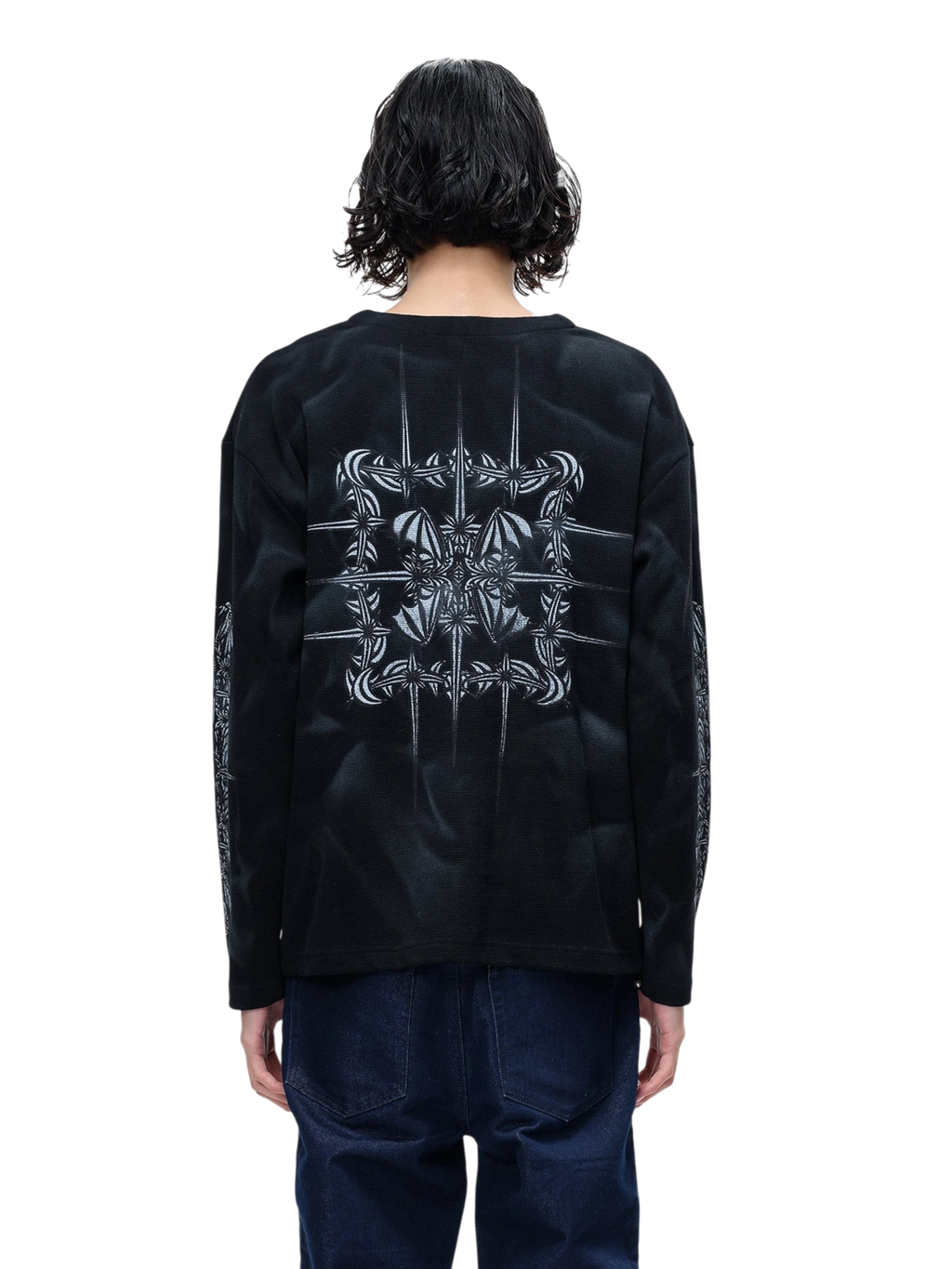 LUMINOUS DAWN WAFFLE-KNIT HENLEY LONG-SLEEVE TEE