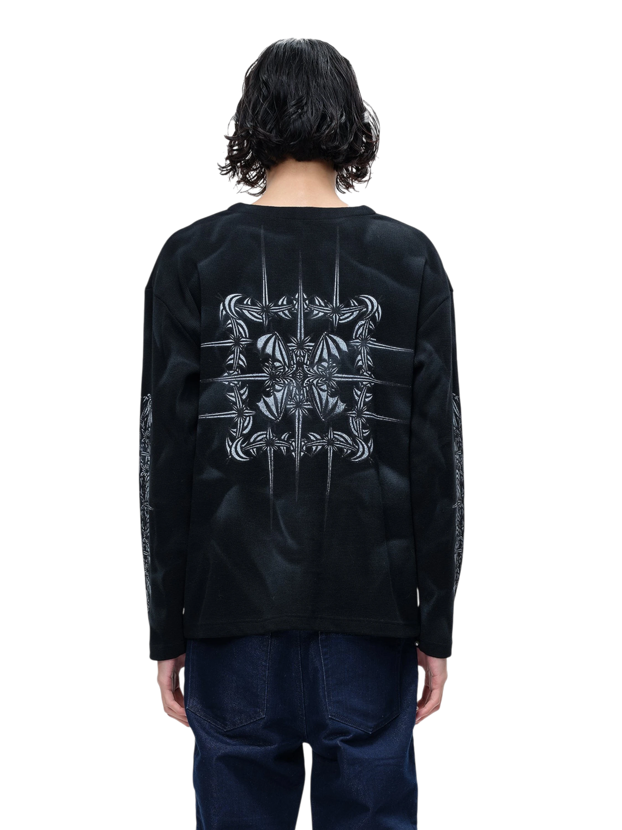 TBHNP Luminous Dawn waffle-knit henley long-sleeve top with metal chest badge — men's streetwear henley