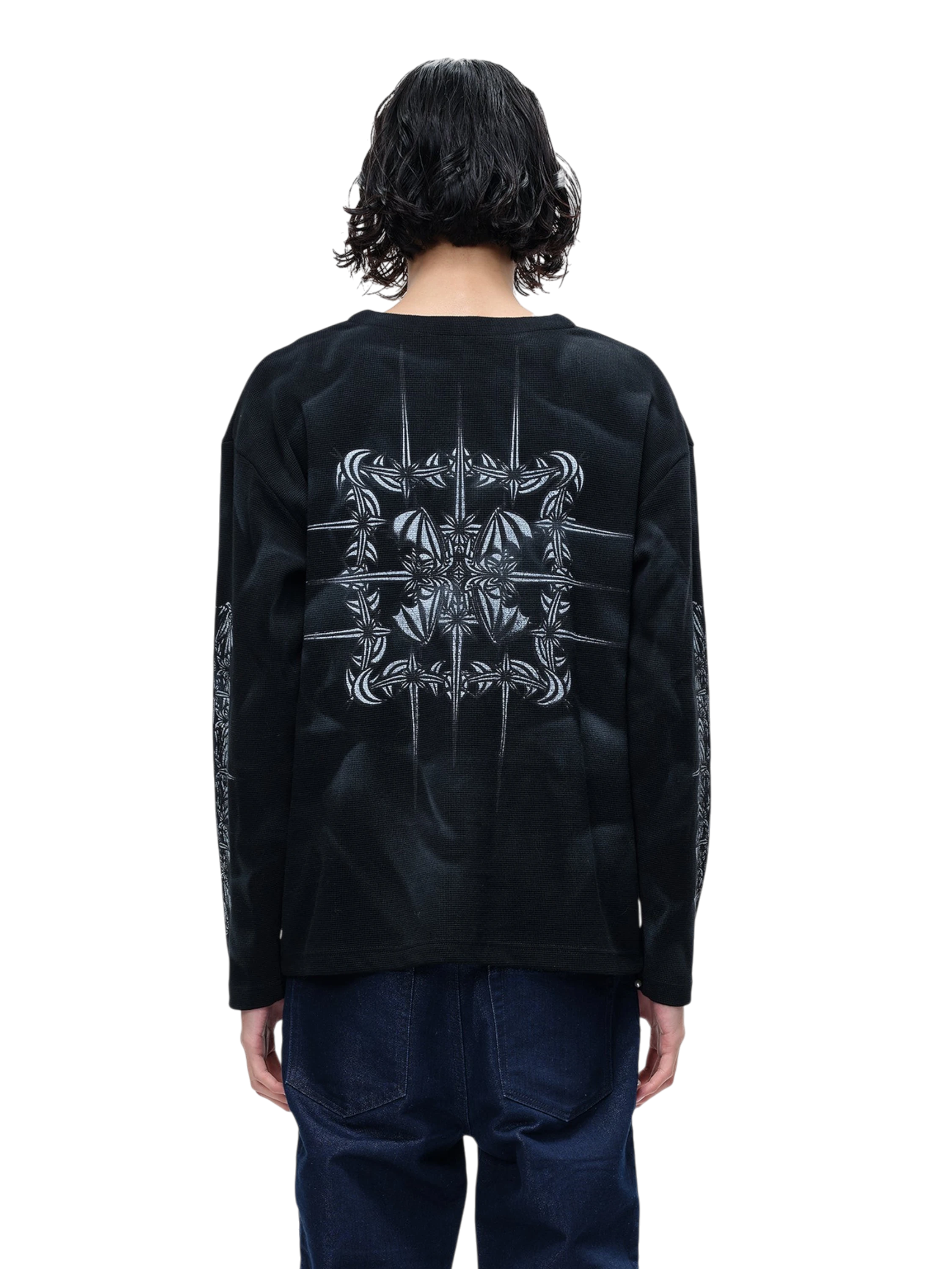 TBHNP Luminous Dawn waffle-knit henley long-sleeve top with metal chest badge — men's streetwear henley