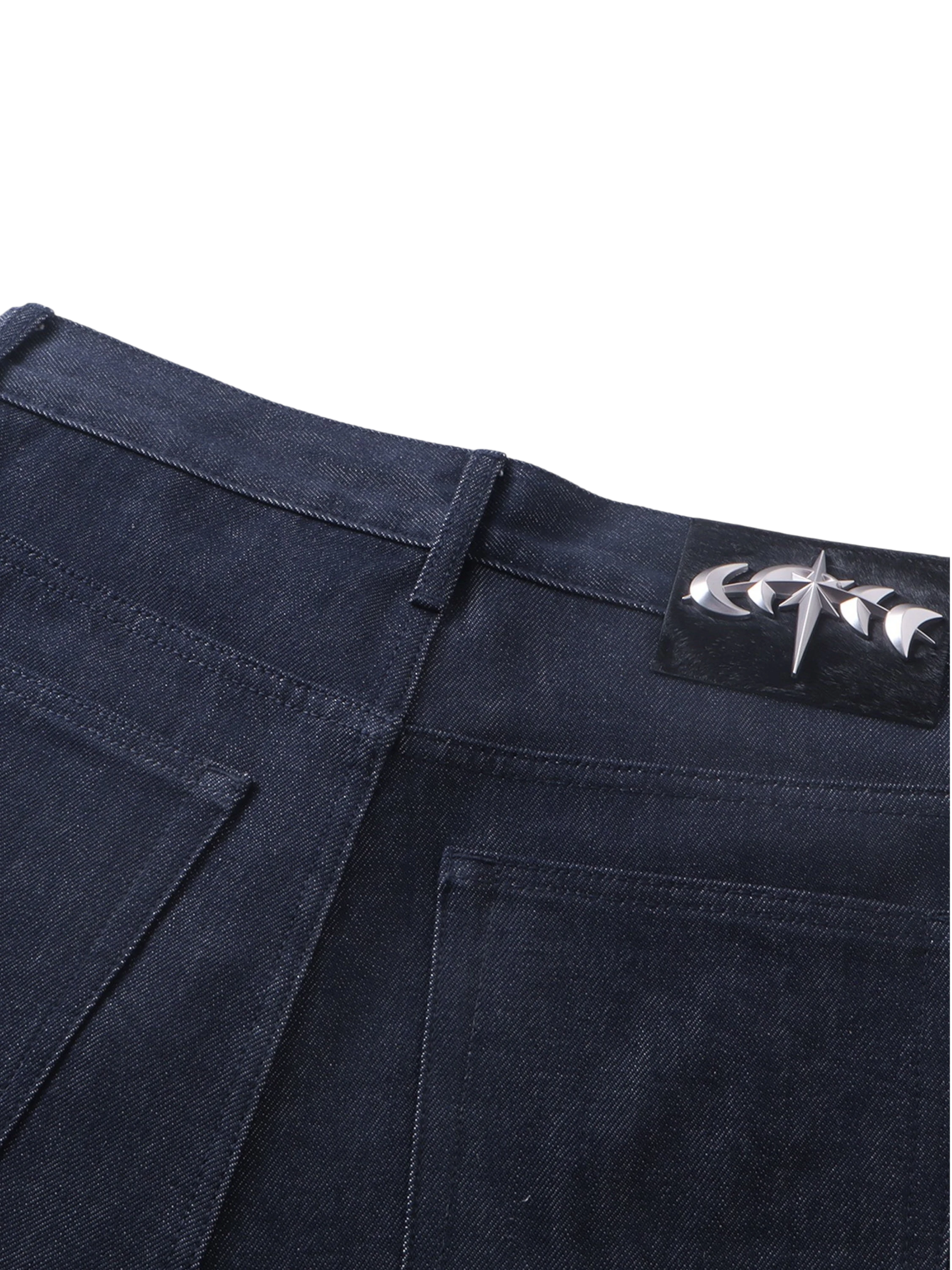 TBHNP Luminous Dawn button-fly wide-leg jeans, dark blue — men's streetwear denim