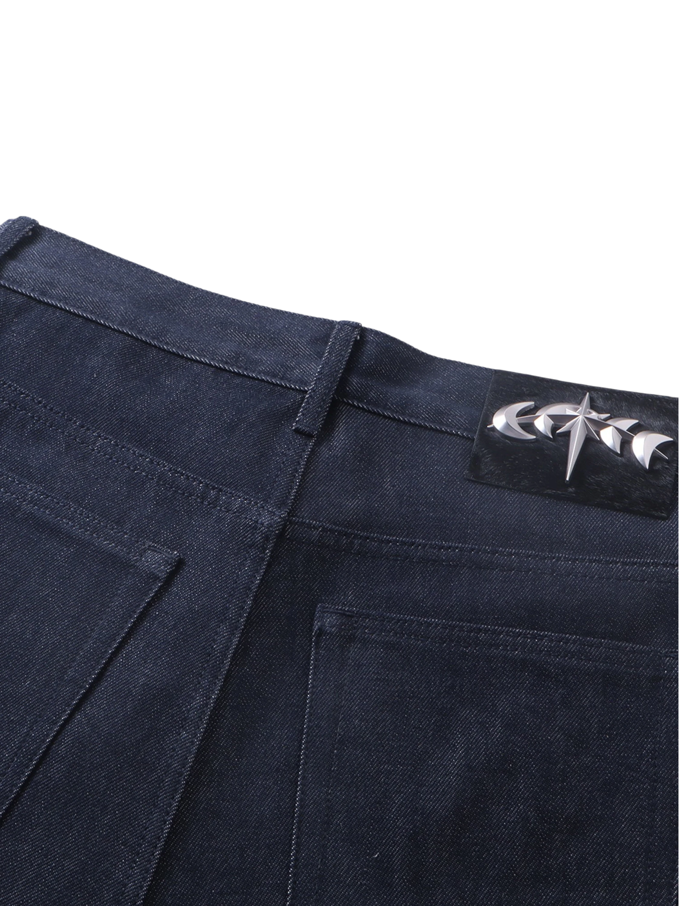 TBHNP Luminous Dawn button-fly wide-leg jeans, dark blue — men's streetwear denim