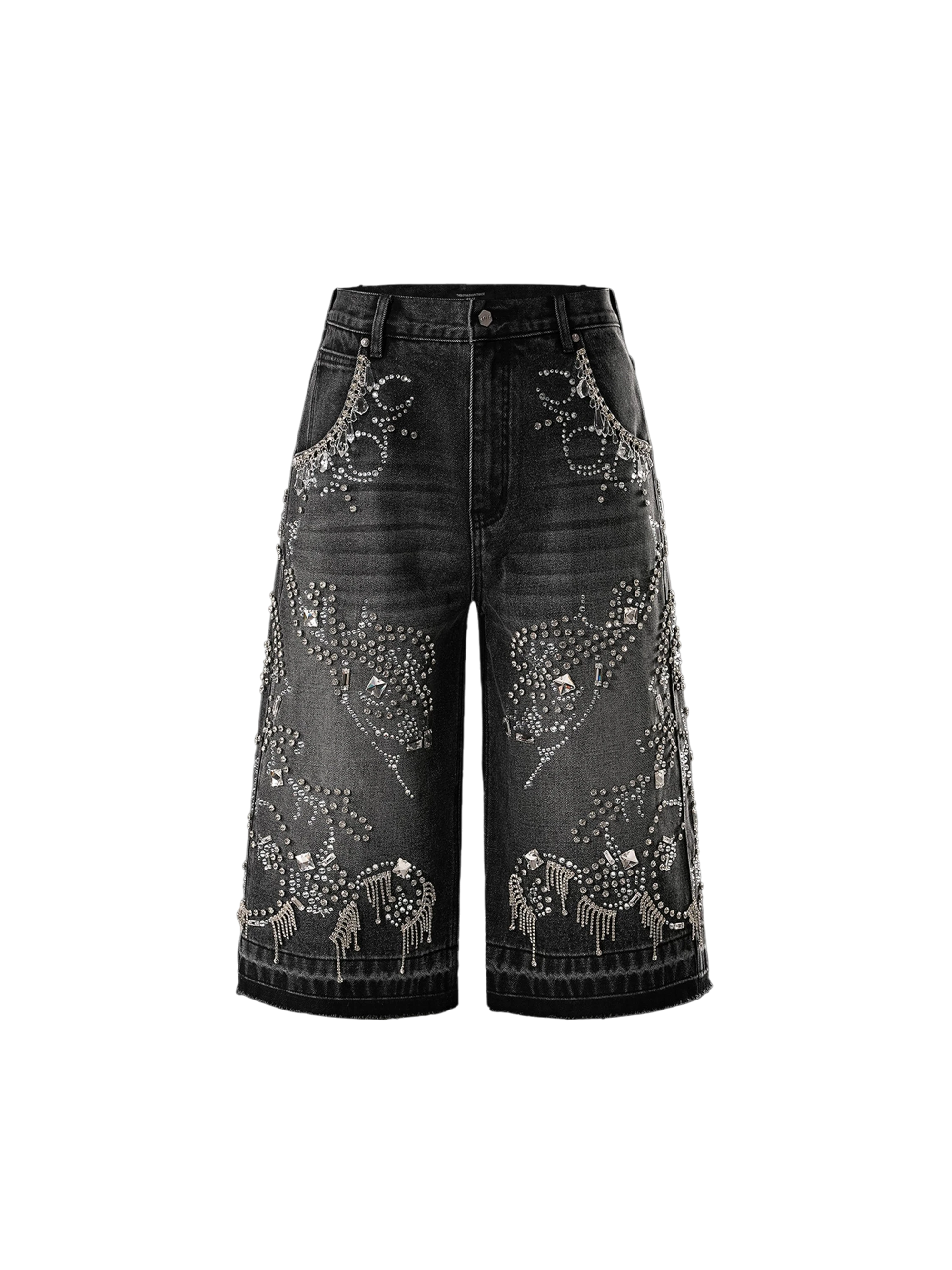 TBHNP Luminous Dawn rhinestone vine cropped wide-leg jeans — men's streetwear denim