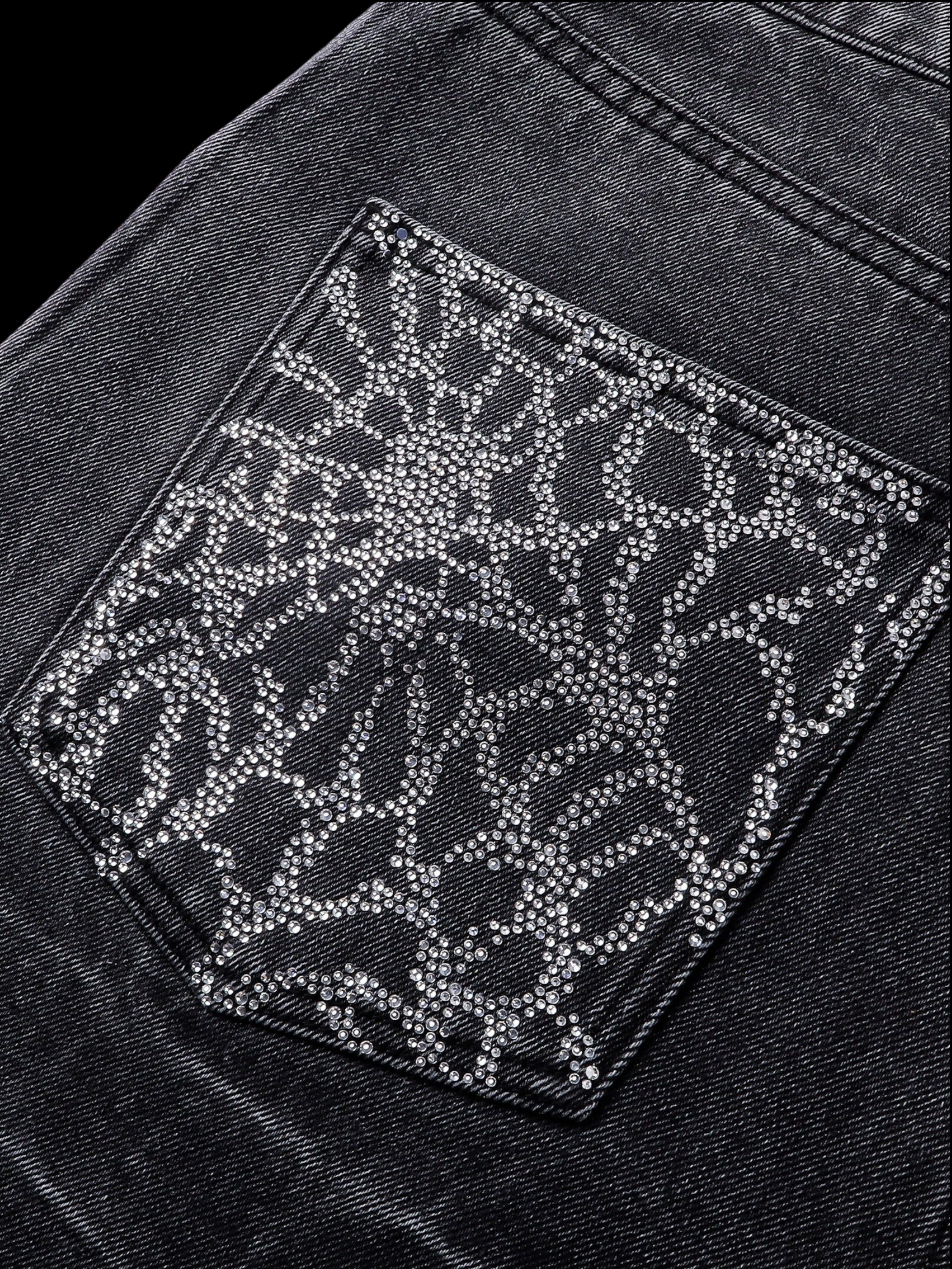 TBHNP Luminous Dawn cobweb rhinestone cropped jeans — men's streetwear denim