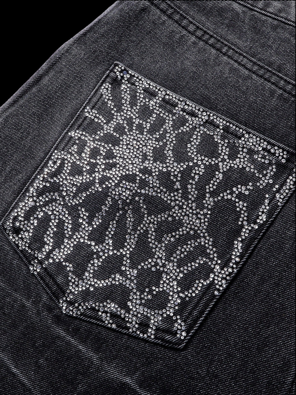 TBHNP Luminous Dawn cobweb rhinestone cropped jeans — men's streetwear denim
