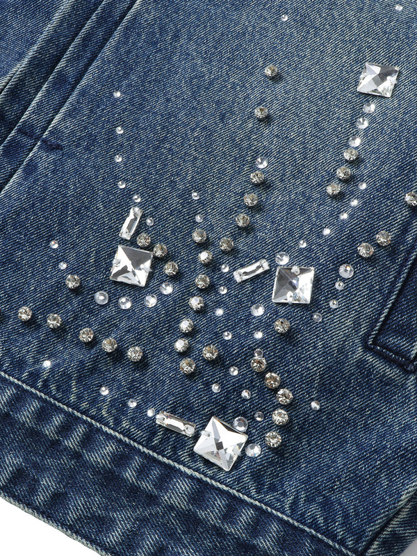 LUMINOUS DAWN RHINESTONE CROPPED DENIM JACKET