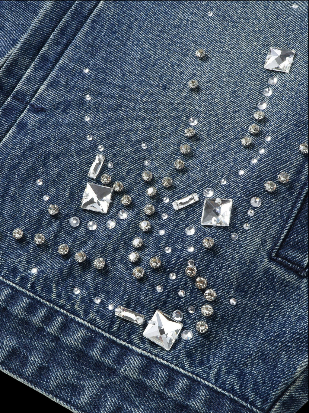 LUMINOUS DAWN RHINESTONE CROPPED DENIM JACKET