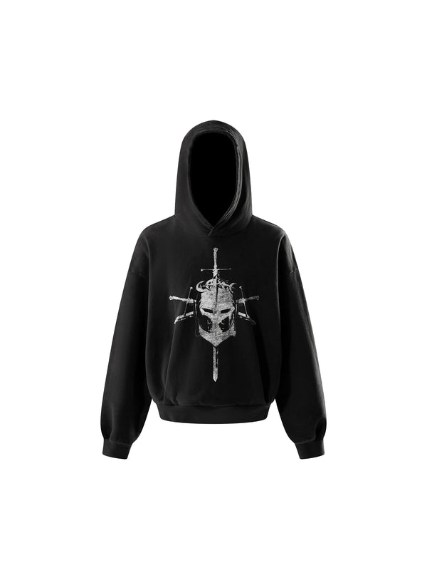 LUMINOUS DAWN KNIGHT AND SWORD PRINTED HOODIE
