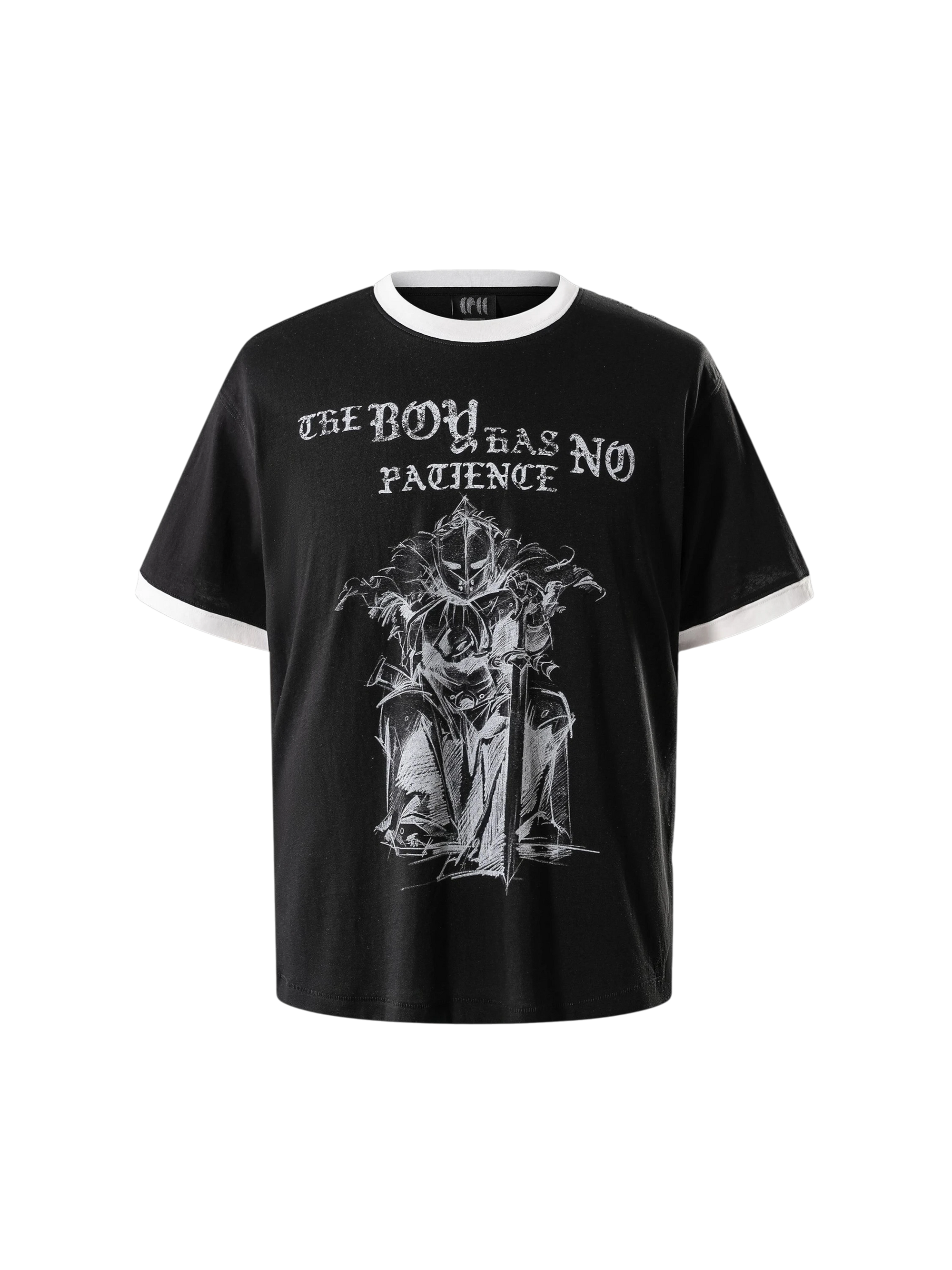 TBHNP Luminous Dawn sketch knight rhinestone ringer tee — men's streetwear graphic tee