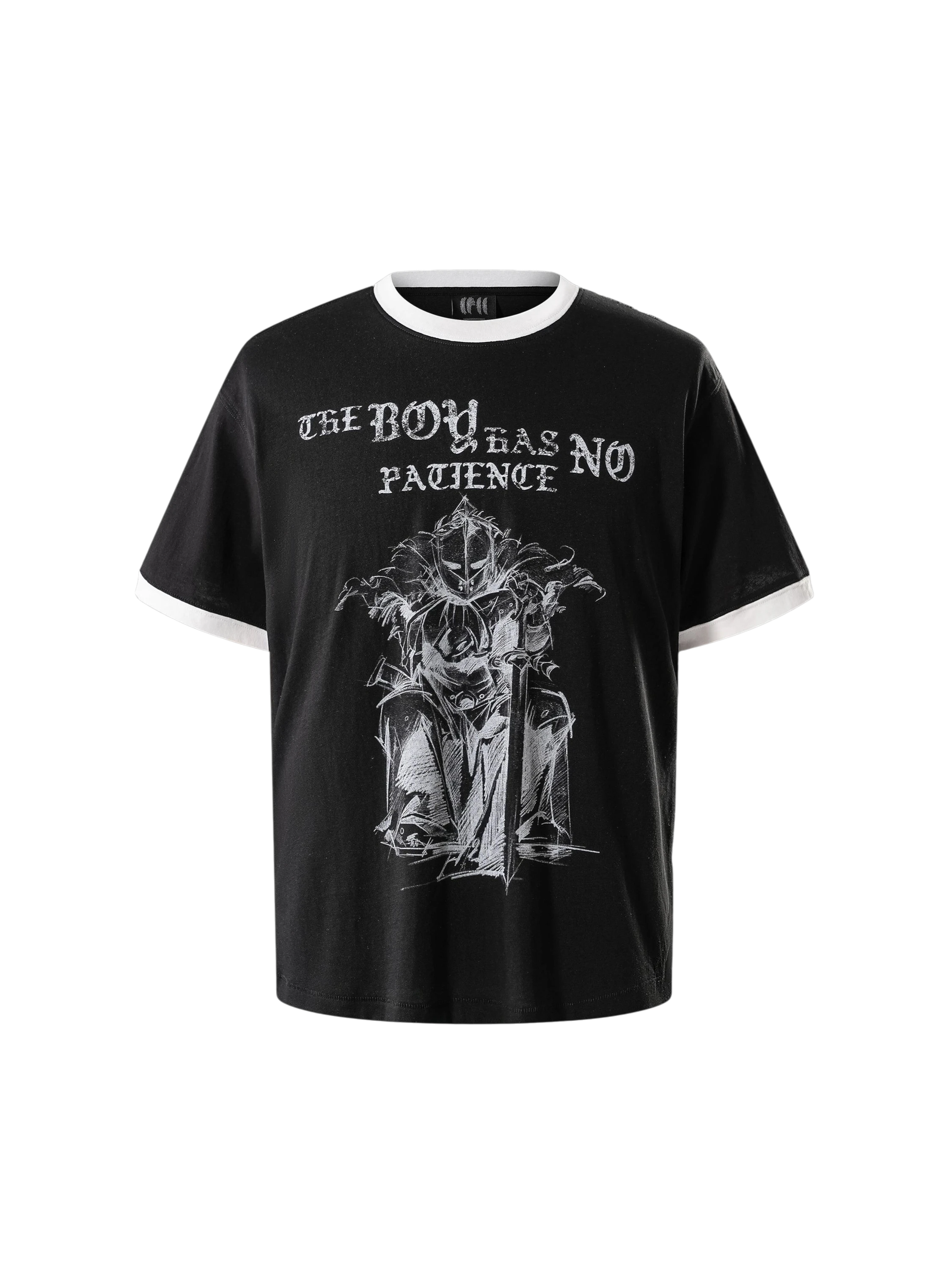 TBHNP Luminous Dawn sketch knight rhinestone ringer tee — men's streetwear graphic tee