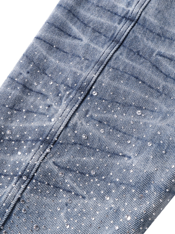 LUMINOUS DAWN RHINESTONE PEARL MESH DENIM JACKET