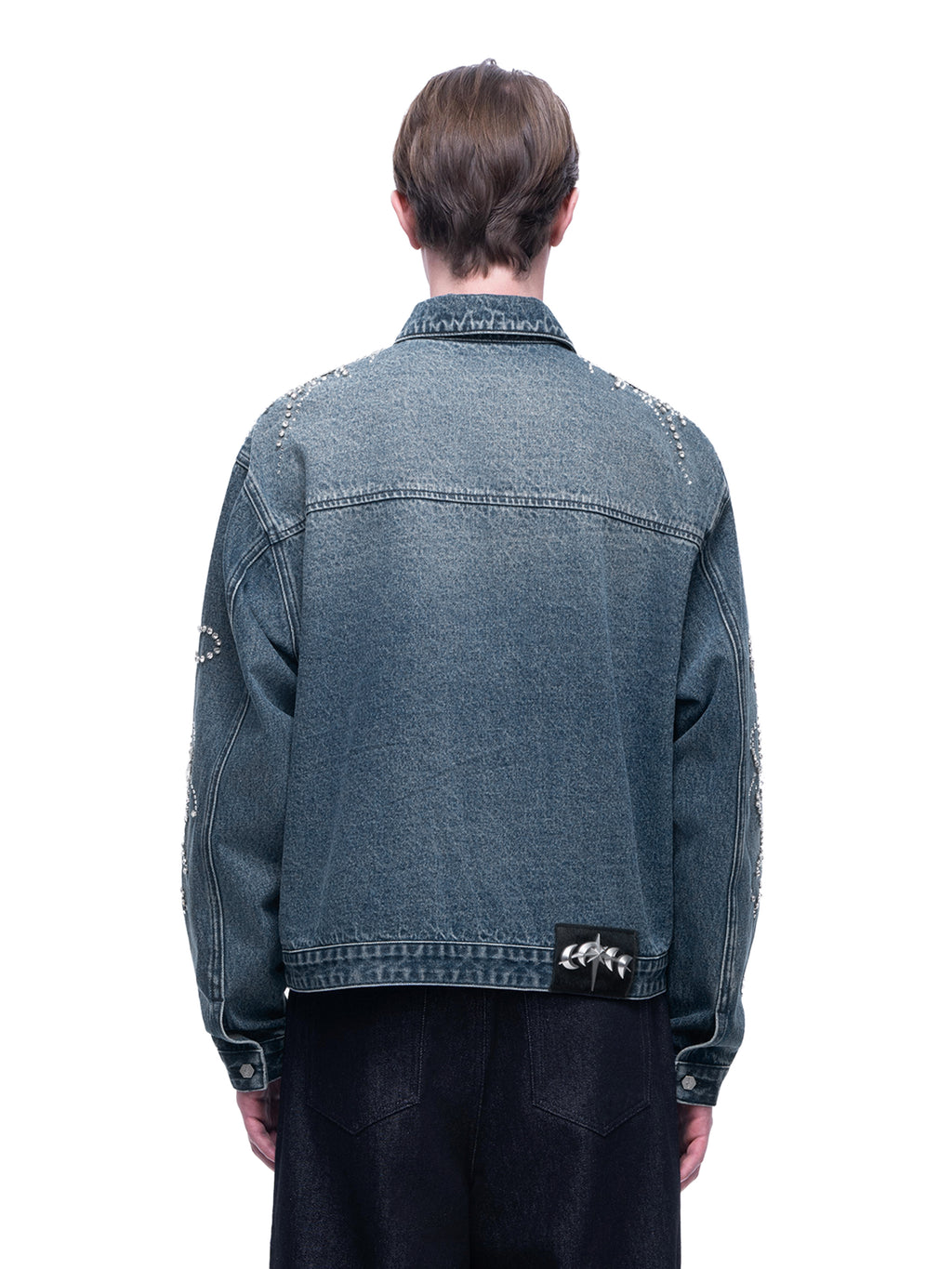 LUMINOUS DAWN RHINESTONE CROPPED DENIM JACKET