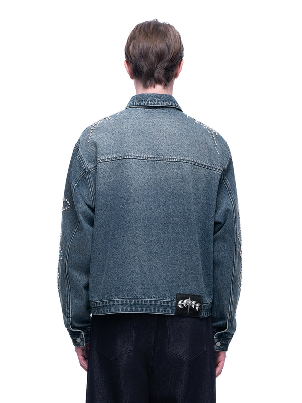 LUMINOUS DAWN RHINESTONE CROPPED DENIM JACKET