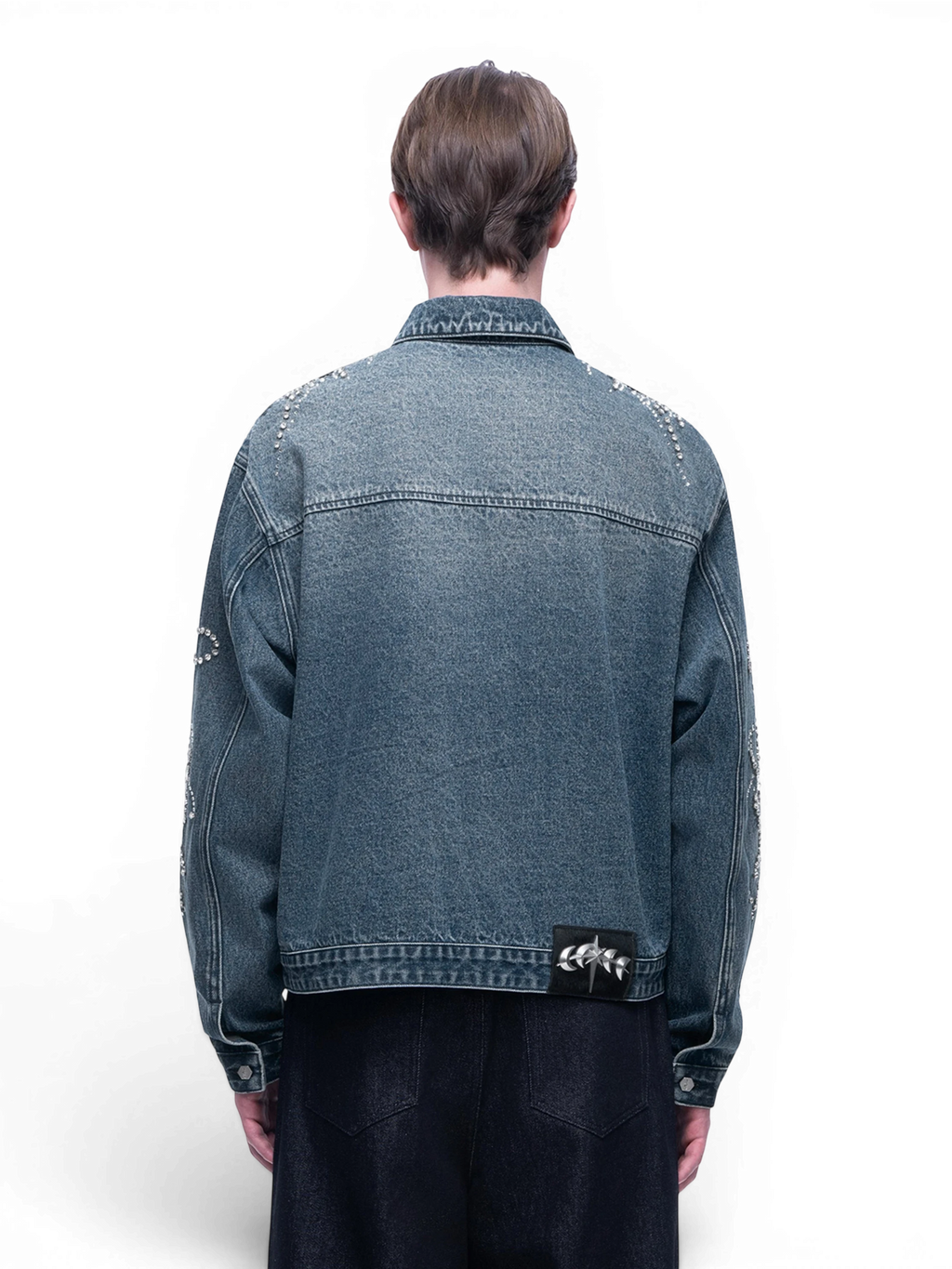 LUMINOUS DAWN RHINESTONE CROPPED DENIM JACKET