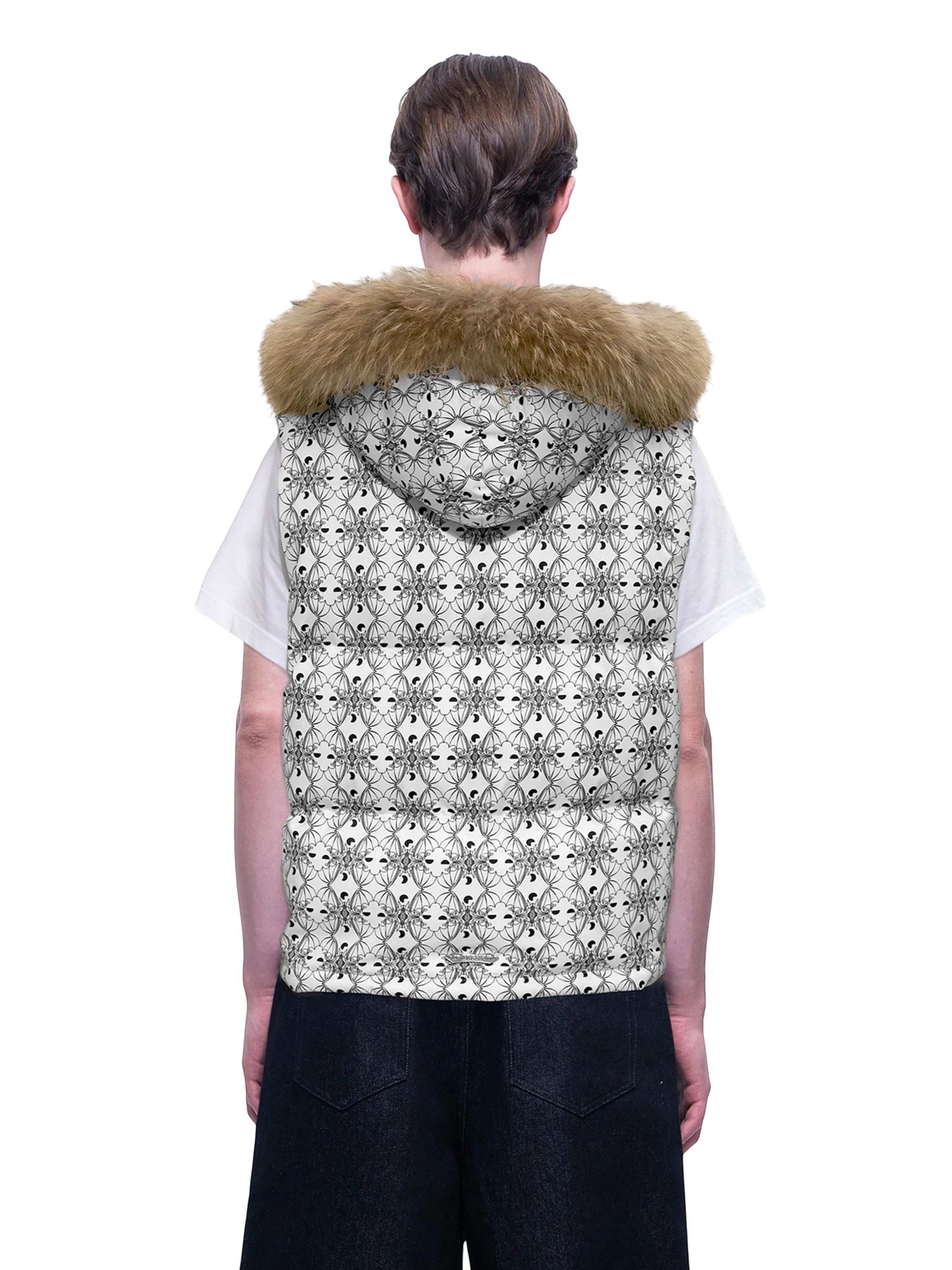 TBHNP Luminous Dawn bat pattern down puffer vest — men's streetwear gilet