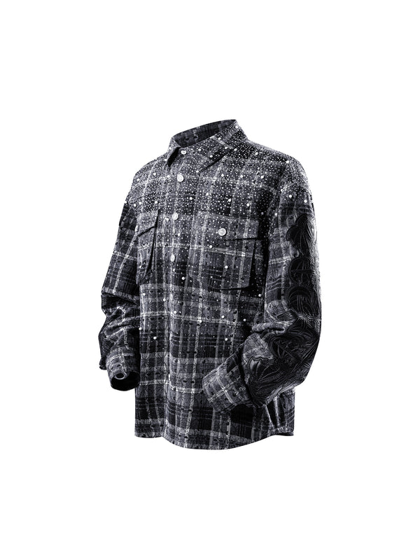 LUMINOUS DAWN RHINESTONE PEARL BAT PATTERN L-S SHIRT