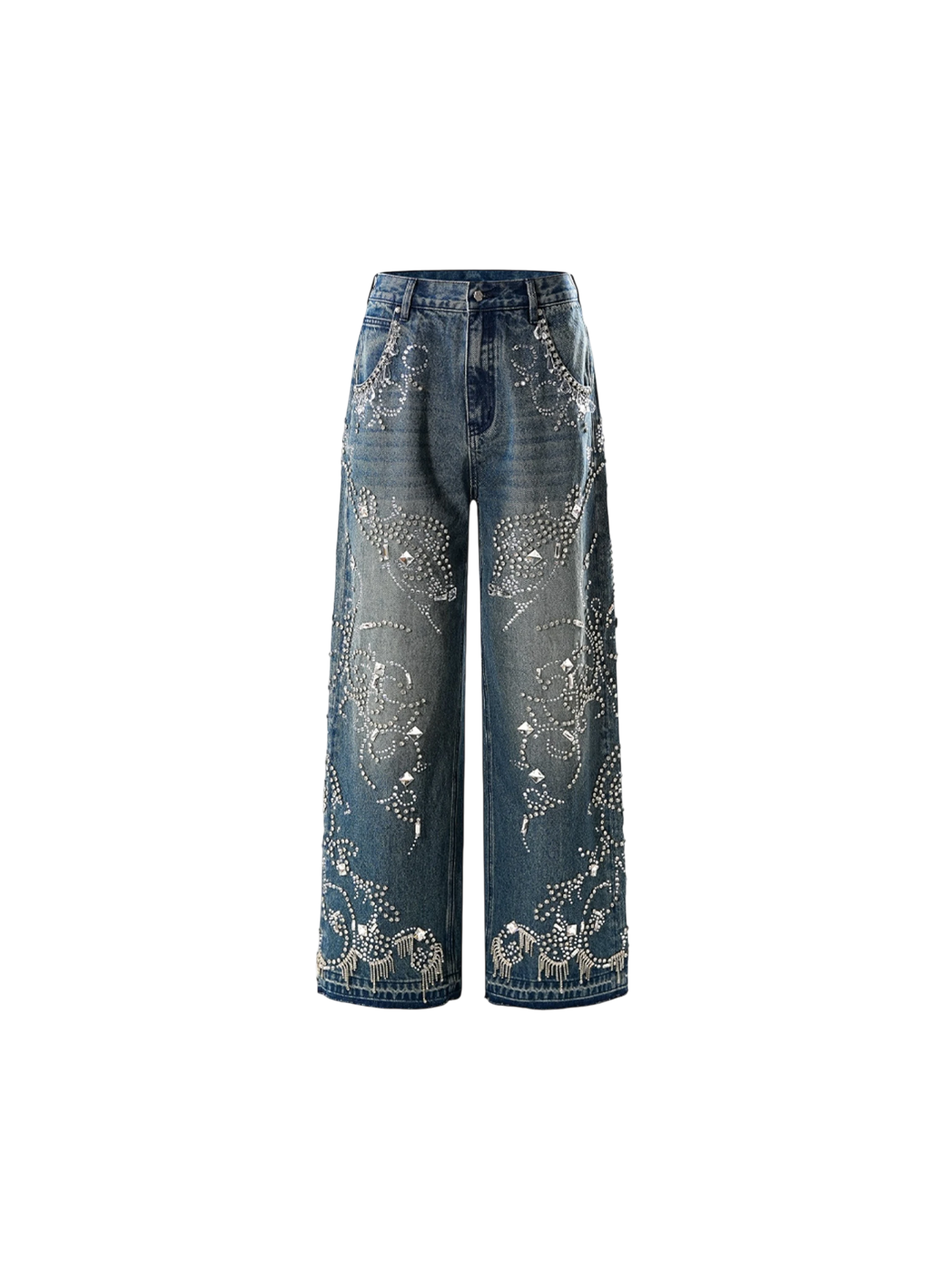 LUMINOUS DAWN RHINESTONE PAISLEY WIDE-LEG JEANS