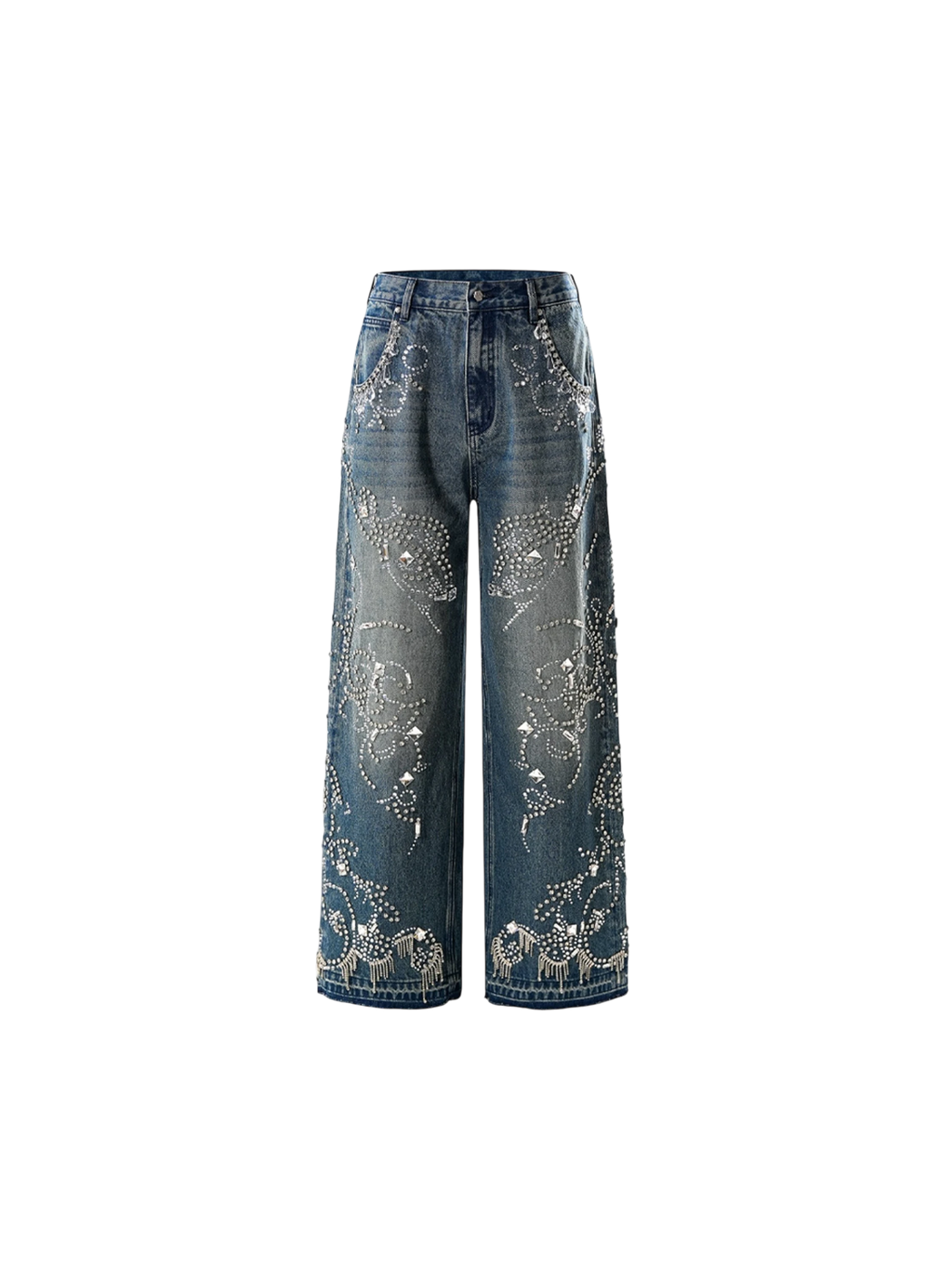 LUMINOUS DAWN RHINESTONE PAISLEY WIDE-LEG JEANS