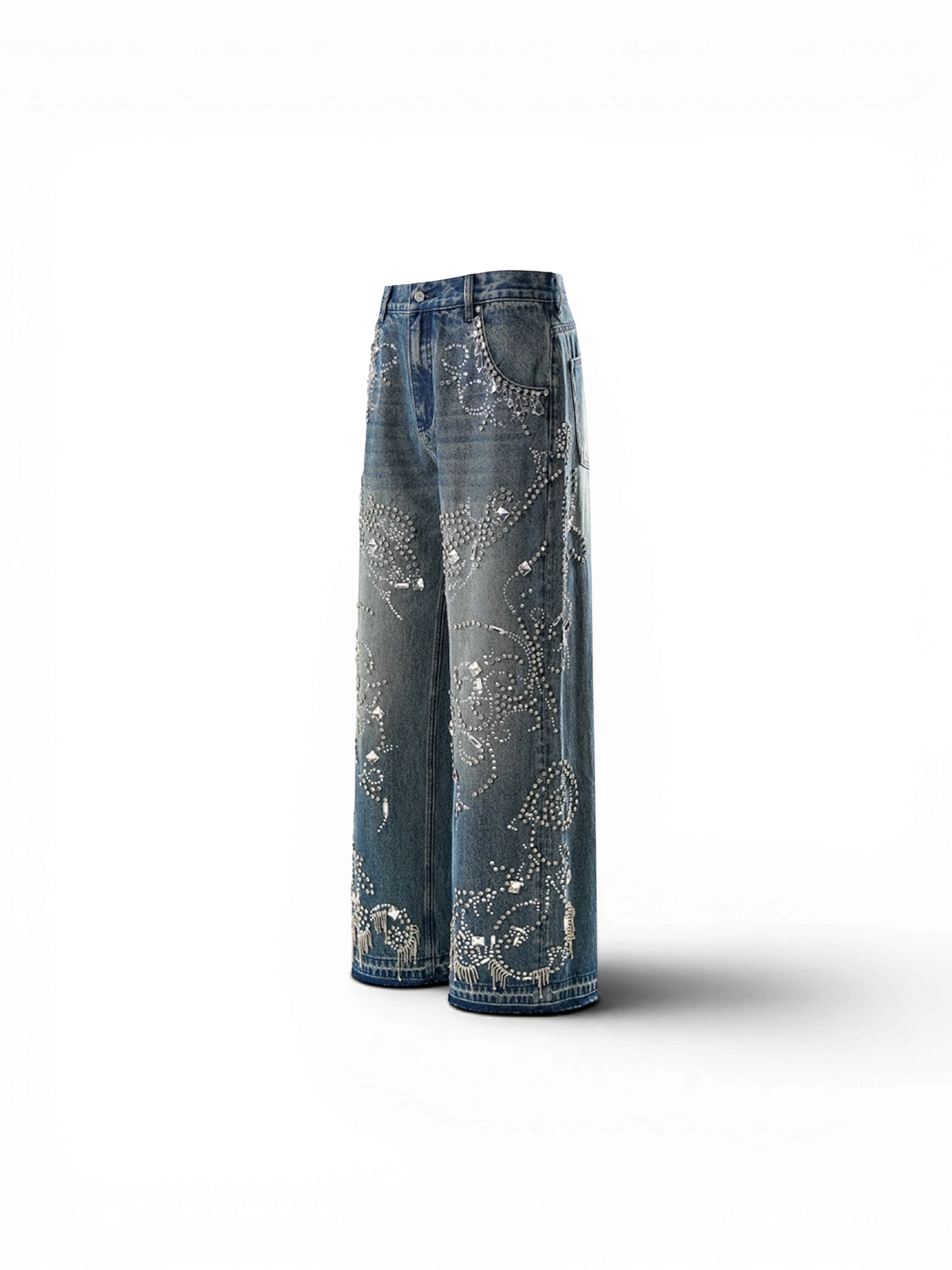LUMINOUS DAWN RHINESTONE PAISLEY WIDE-LEG JEANS