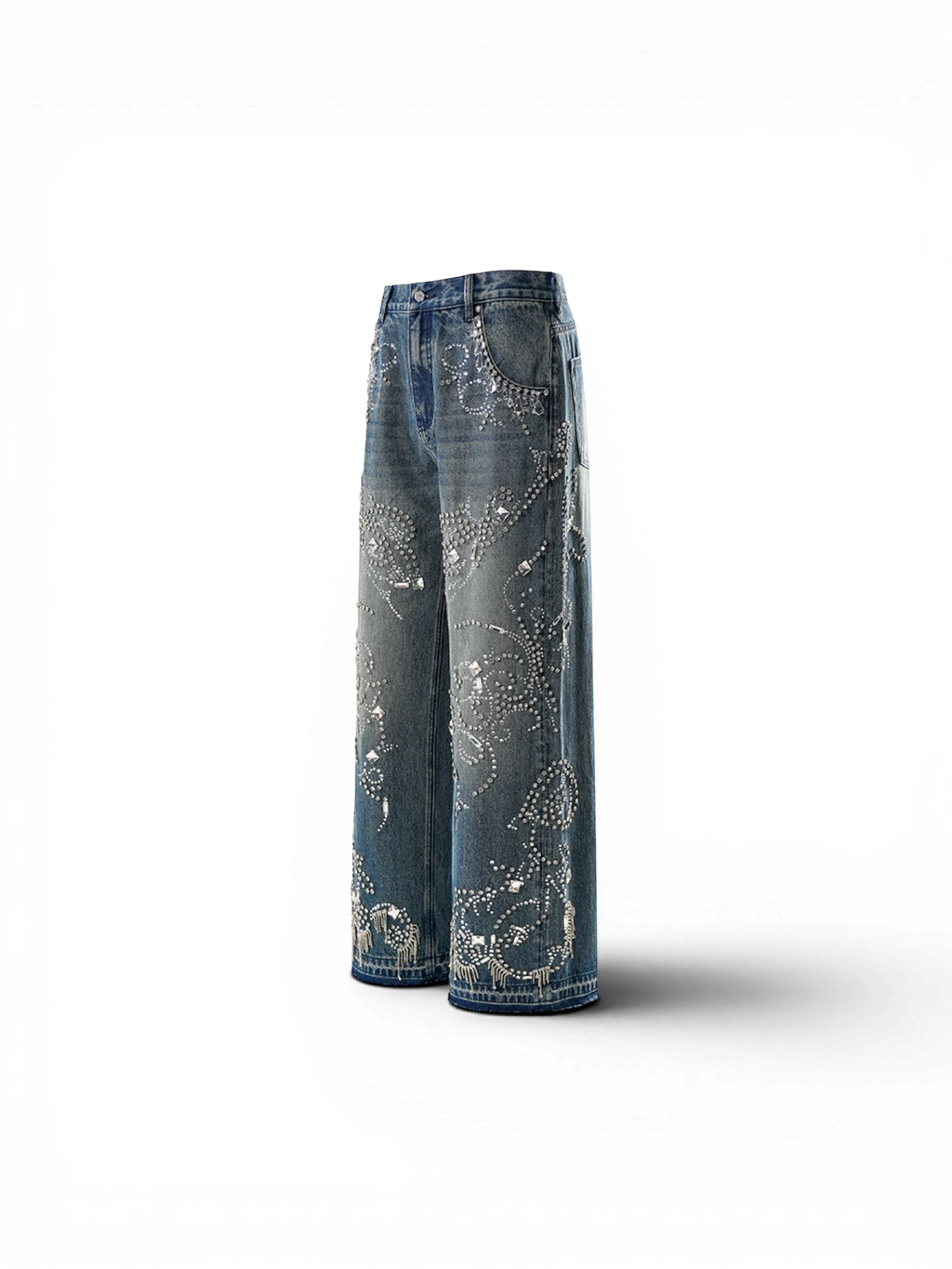 LUMINOUS DAWN RHINESTONE PAISLEY WIDE-LEG JEANS